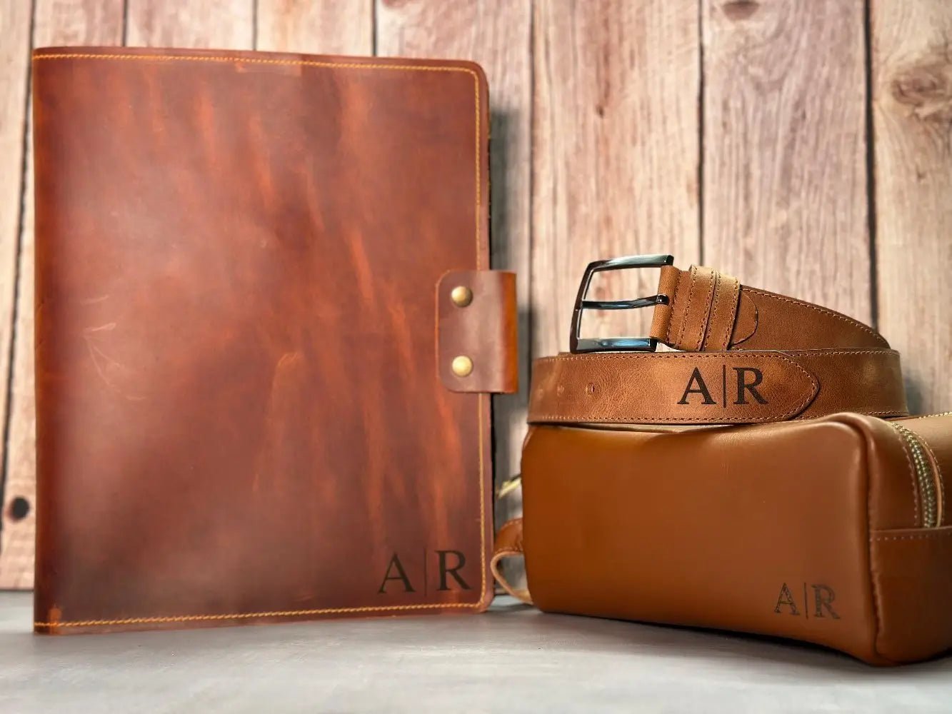Corporate Gift Set - Leather Planner & Belt for Men & Toiletry Bag - Legendary Hide