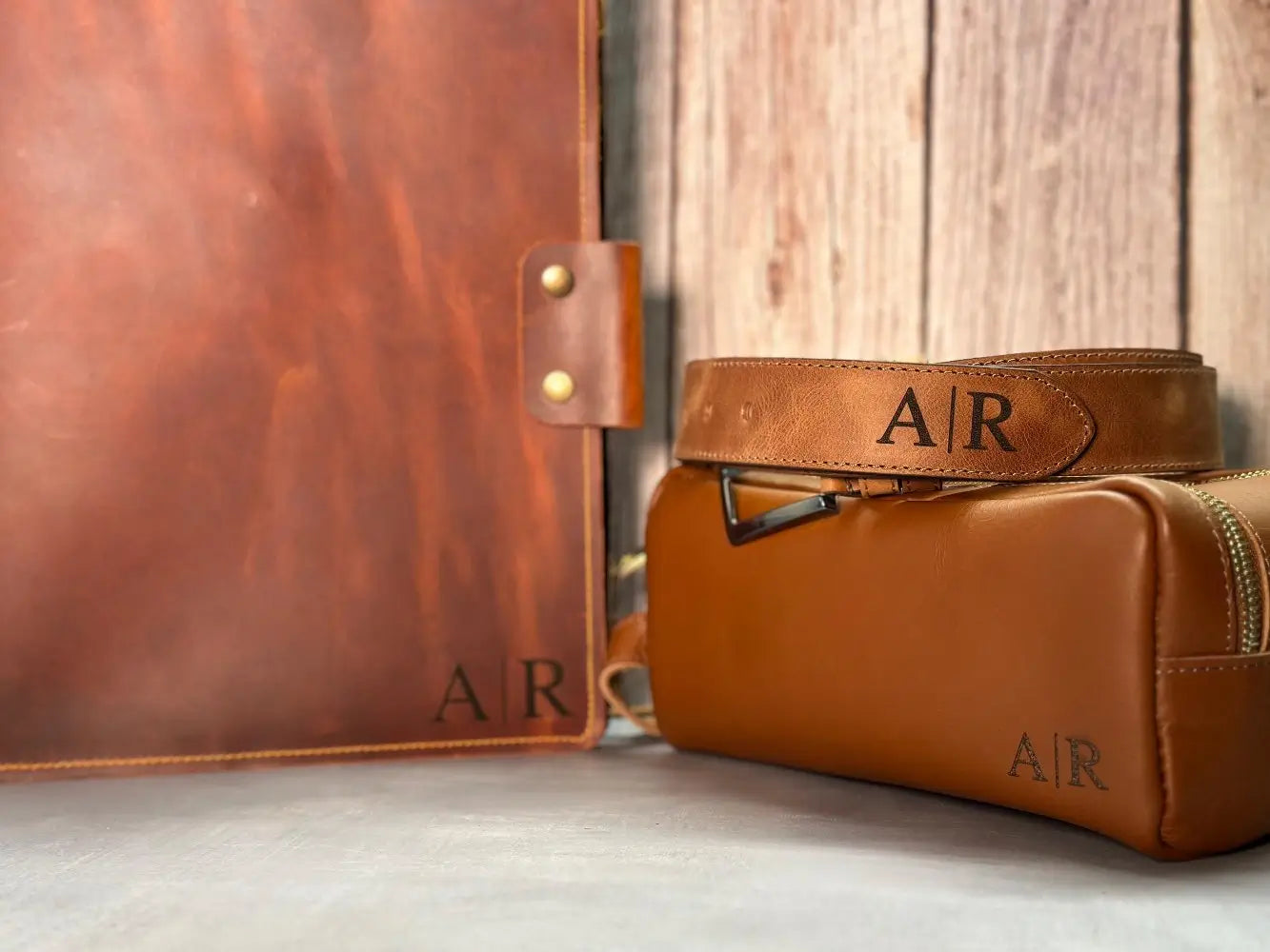 Corporate Gift Set - Leather Planner & Belt for Men & Toiletry Bag - Legendary Hide