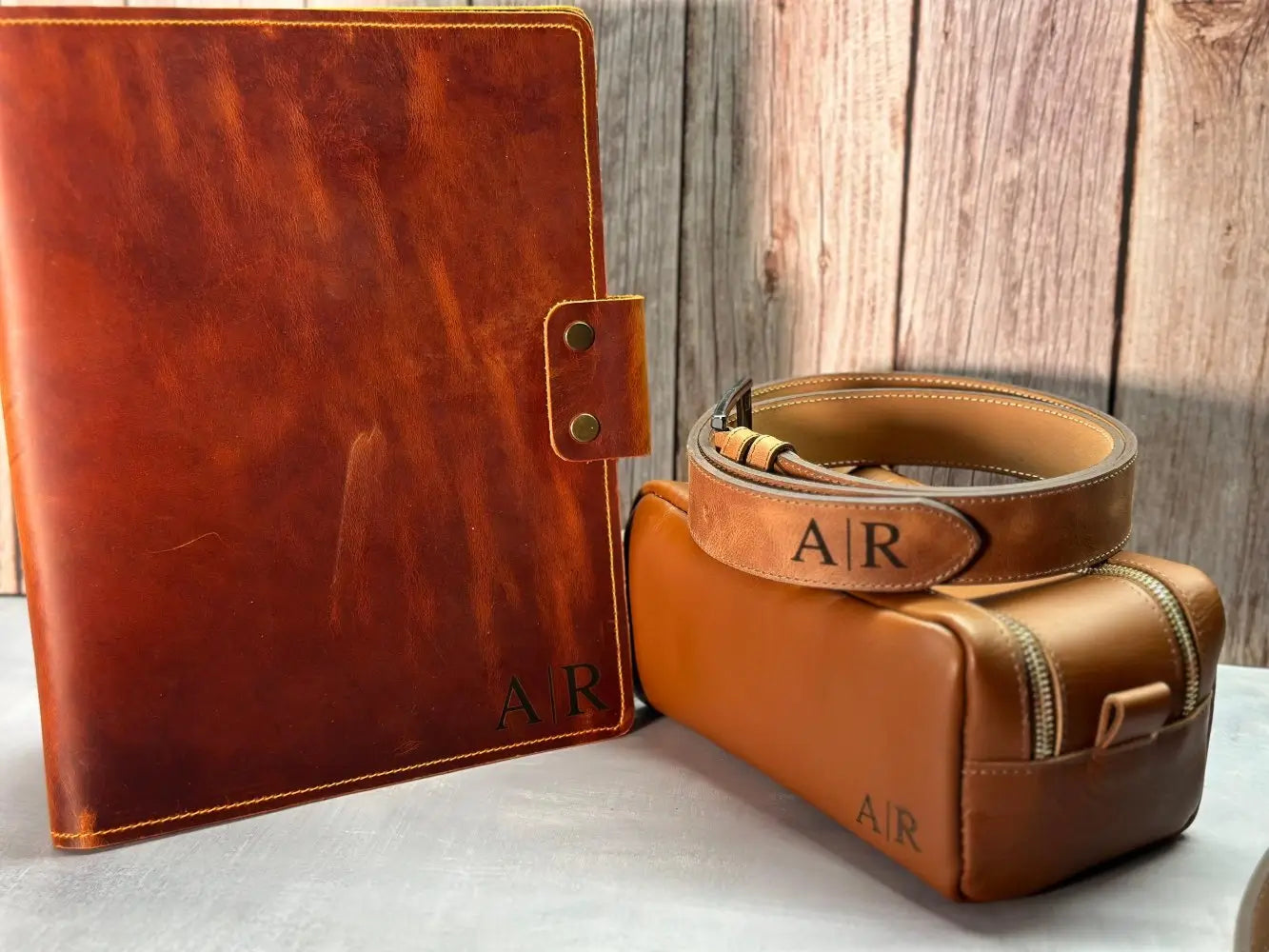 Corporate Gift Set - Leather Planner & Belt for Men & Toiletry Bag - Legendary Hide
