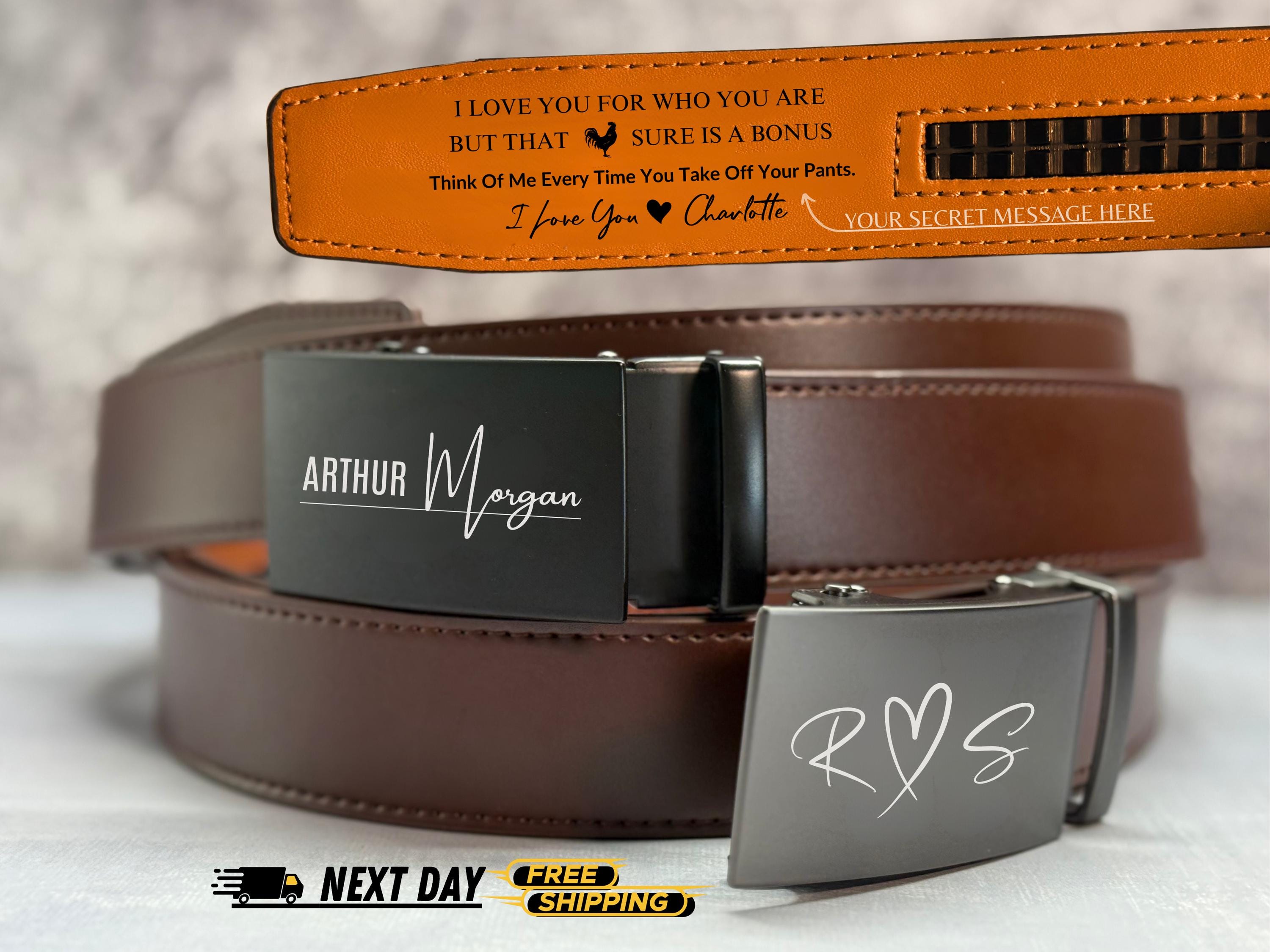 Engraved Leather Belt + Wallet, Groomsmen Gift, Click Ratchet Belt + Wallet Gift Set for Him – Perfect Gift for Leather Belt Husband