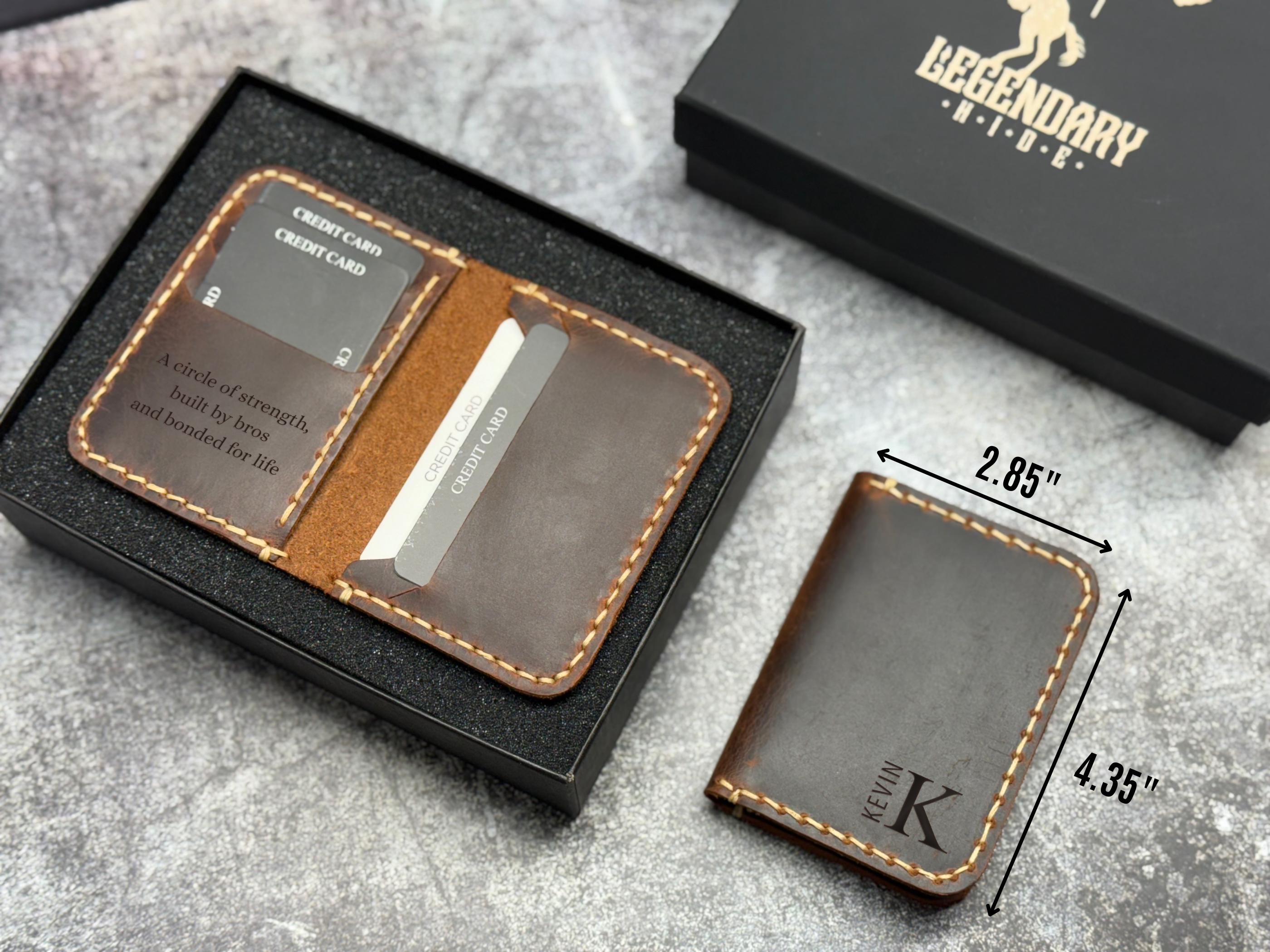 Personalized Leather Wallet for Men, Custom Engraved Full Grain Slim Wallet, Groomsmen Gift, Minimalist Wallet with Name or Logo