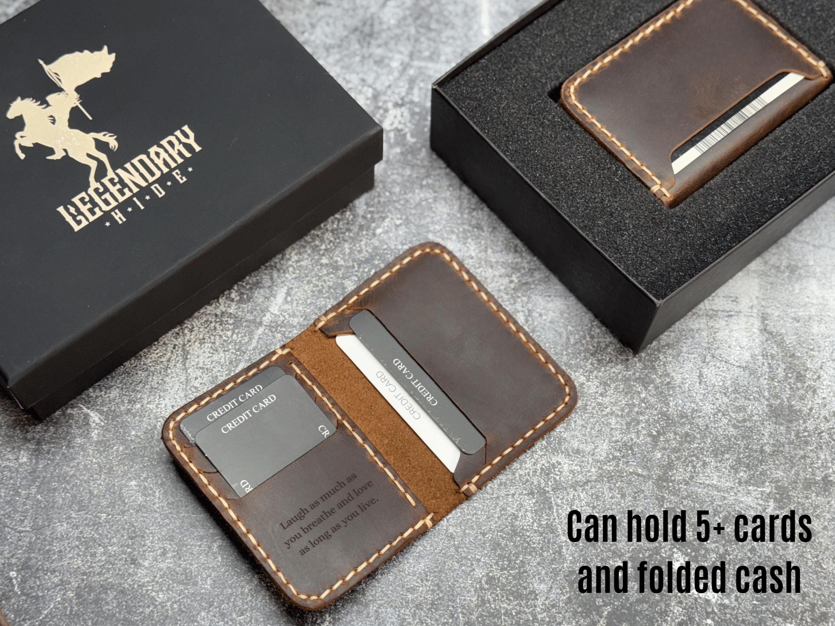 Personalized Leather Wallet for Men, Custom Engraved Full Grain Slim Wallet, Groomsmen Gift, Minimalist Wallet with Name or Logo