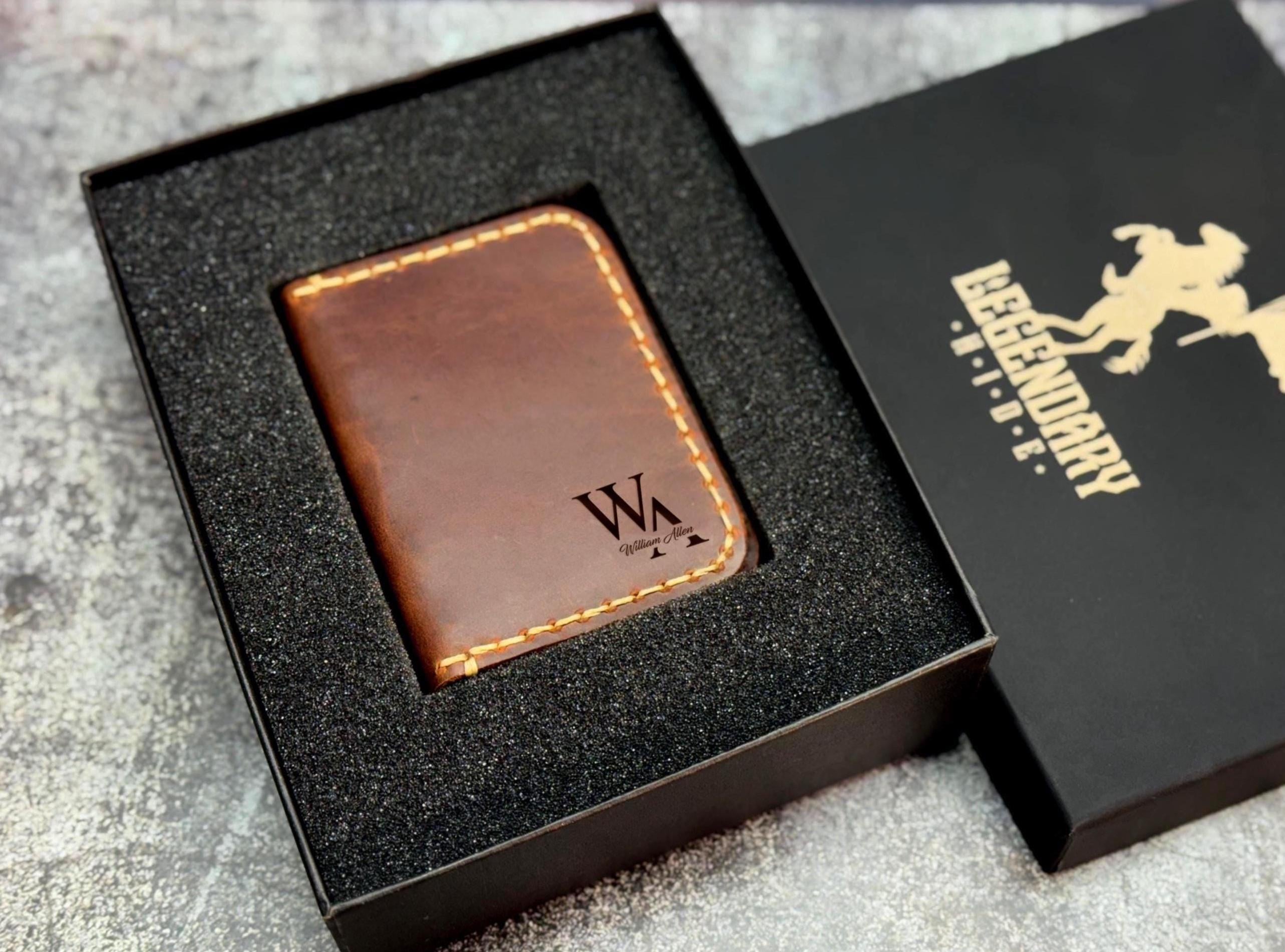 Personalized Leather Wallet for Men, Custom Engraved Full Grain Slim Wallet, Groomsmen Gift, Minimalist Wallet with Name or Logo