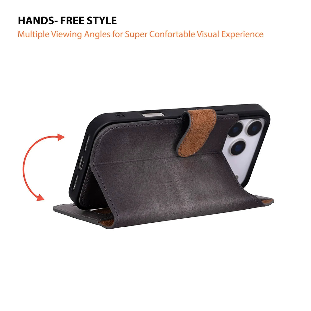 Gray leather MagSafe wallet case for iPhone 18 Pro and 17 Pro - view 5