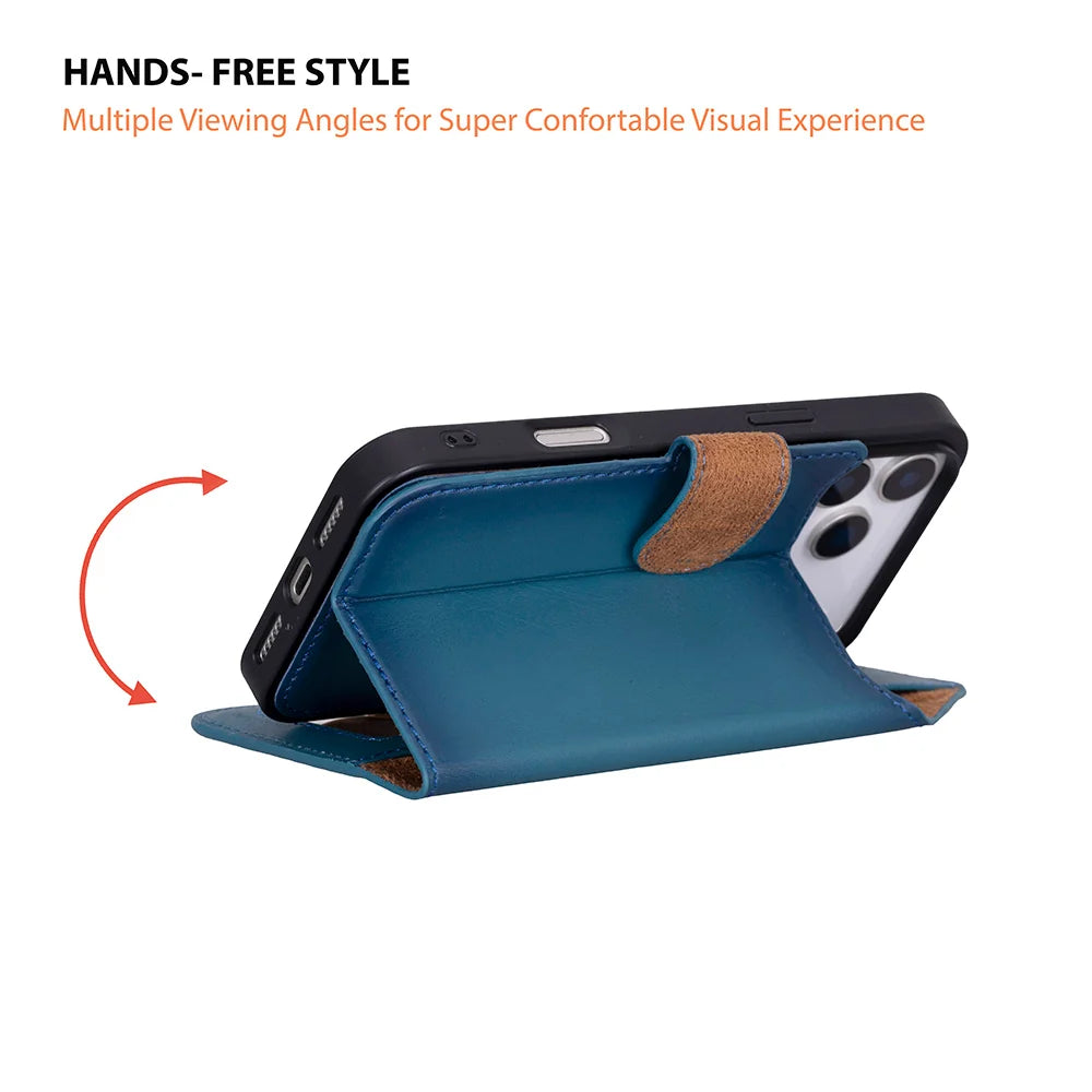 Blue leather MagSafe wallet case for iPhone 18 Pro and 17 Pro - view 6