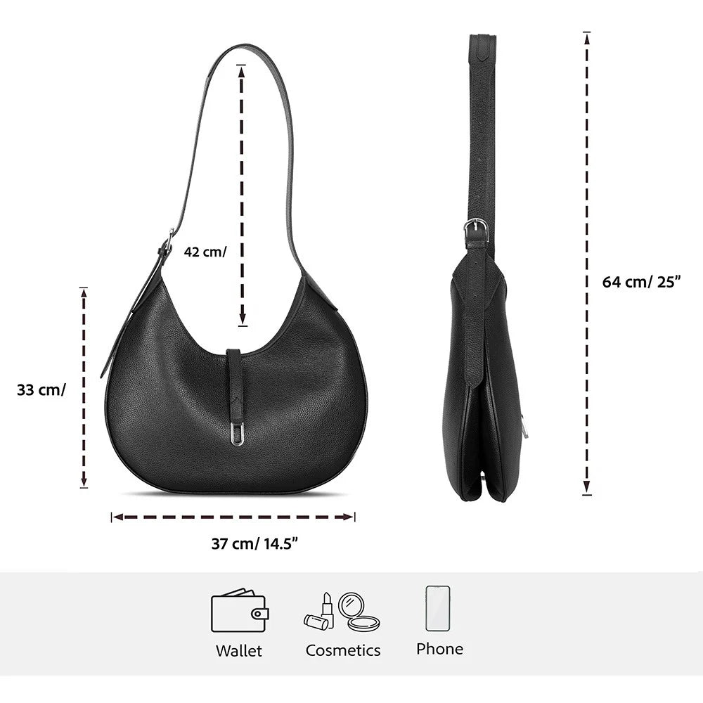Selene Crescent Leather Shoulder Bag – Personalized Women's Hobo Purse