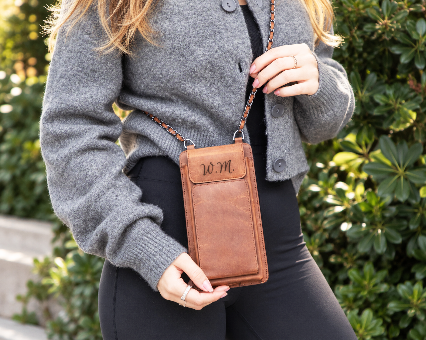 Personalized Leather Crossbody Phone Bag & Wallet