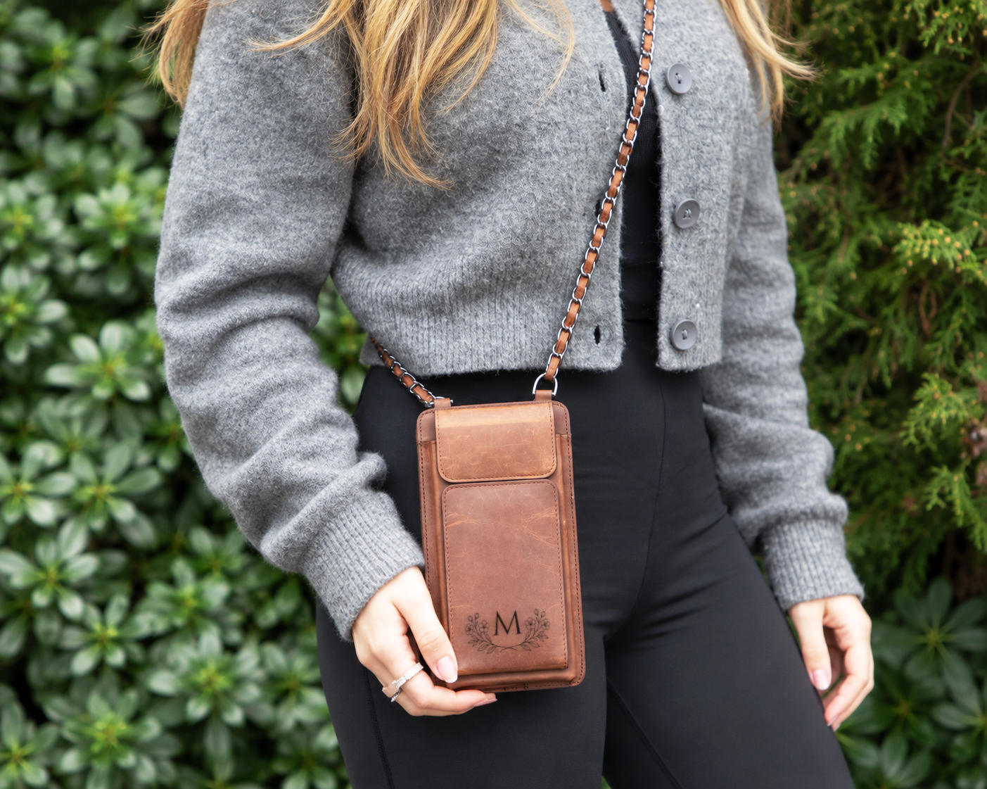 Personalized Leather Crossbody Phone Bag & Wallet