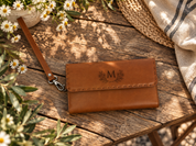 Personalized Leather Wallet for Women, Leather Zip Wallet with Wristlet, Gift for Her, Leather Clutch
