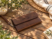 Personalized Leather Wallet for Women, Leather Zip Wallet with Wristlet, Gift for Her, Leather Clutch