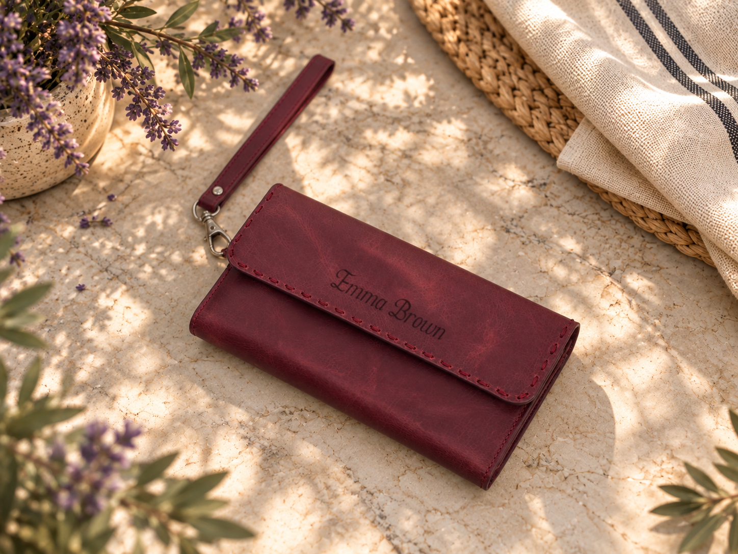 Personalized Leather Wallet for Women, Leather Zip Wallet with Wristlet, Gift for Her, Leather Clutch