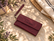 Personalized Leather Wallet for Women, Leather Zip Wallet with Wristlet, Gift for Her, Leather Clutch