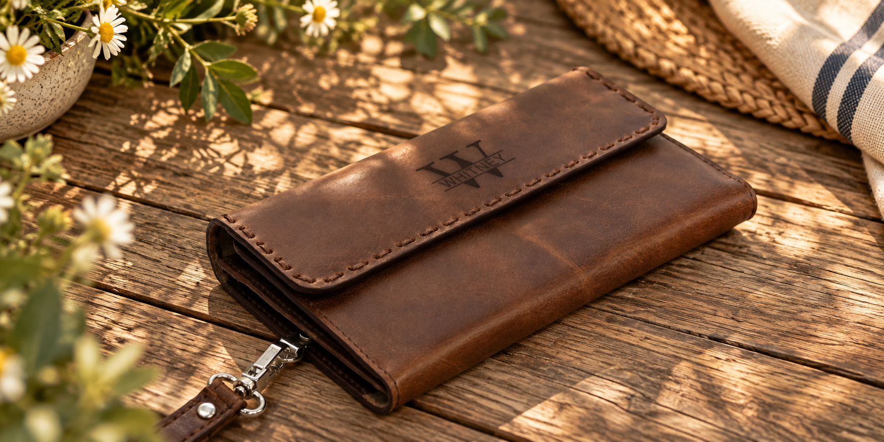 Personalized Leather Wallet for Women, Leather Zip Wallet with Wristlet, Gift for Her, Leather Clutch