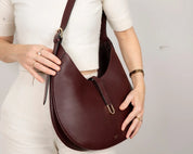 Selene Crescent Leather Shoulder Bag – Personalized Women's Hobo Purse