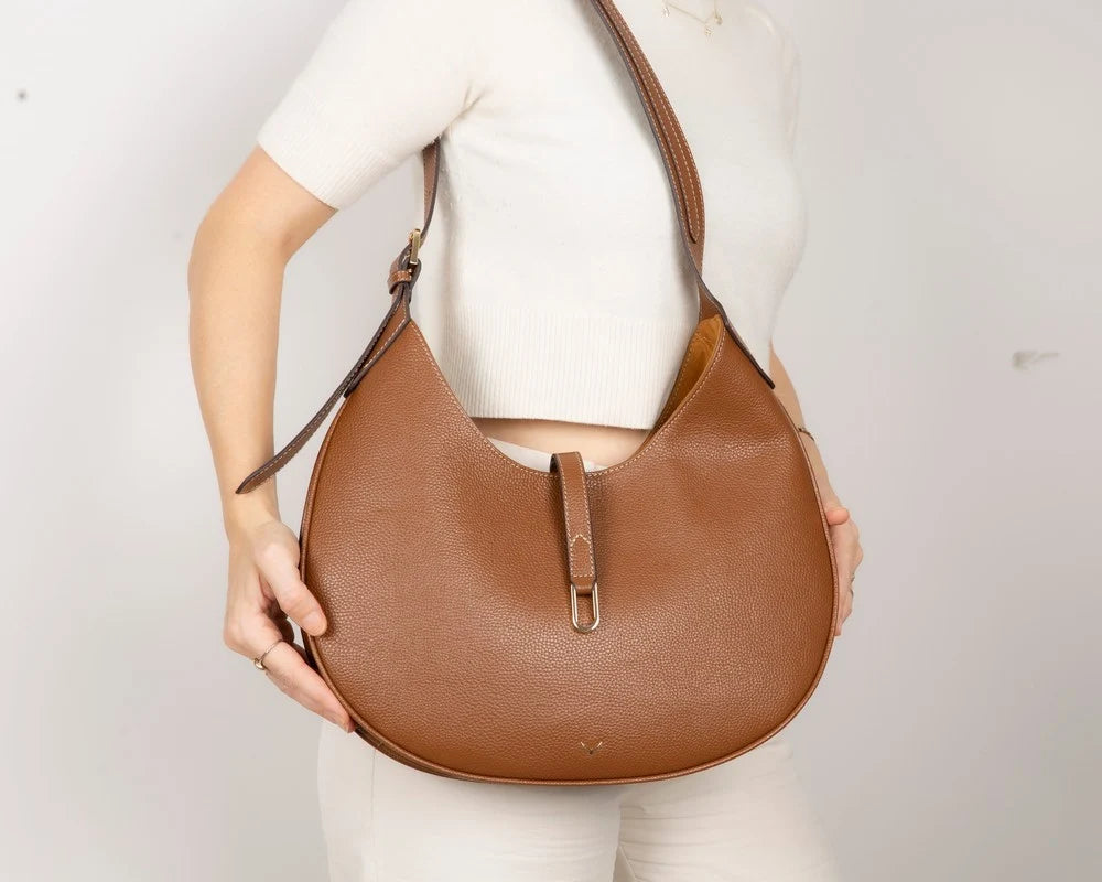 Selene Crescent Leather Shoulder Bag – Personalized Women's Hobo Purse