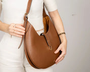 Selene Crescent Leather Shoulder Bag – Personalized Women's Hobo Purse