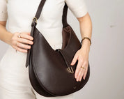 Selene Crescent Leather Shoulder Bag – Personalized Women's Hobo Purse