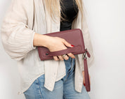 Eliza Leather Wallet Clutch – RFID, Wrist Strap, 12 Card Slots