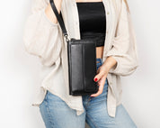 Eliza Leather Wallet Clutch – RFID, Wrist Strap, 12 Card Slots