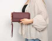 Eliza Leather Wallet Clutch – RFID, Wrist Strap, 12 Card Slots