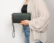 Eliza Leather Wallet Clutch – RFID, Wrist Strap, 12 Card Slots