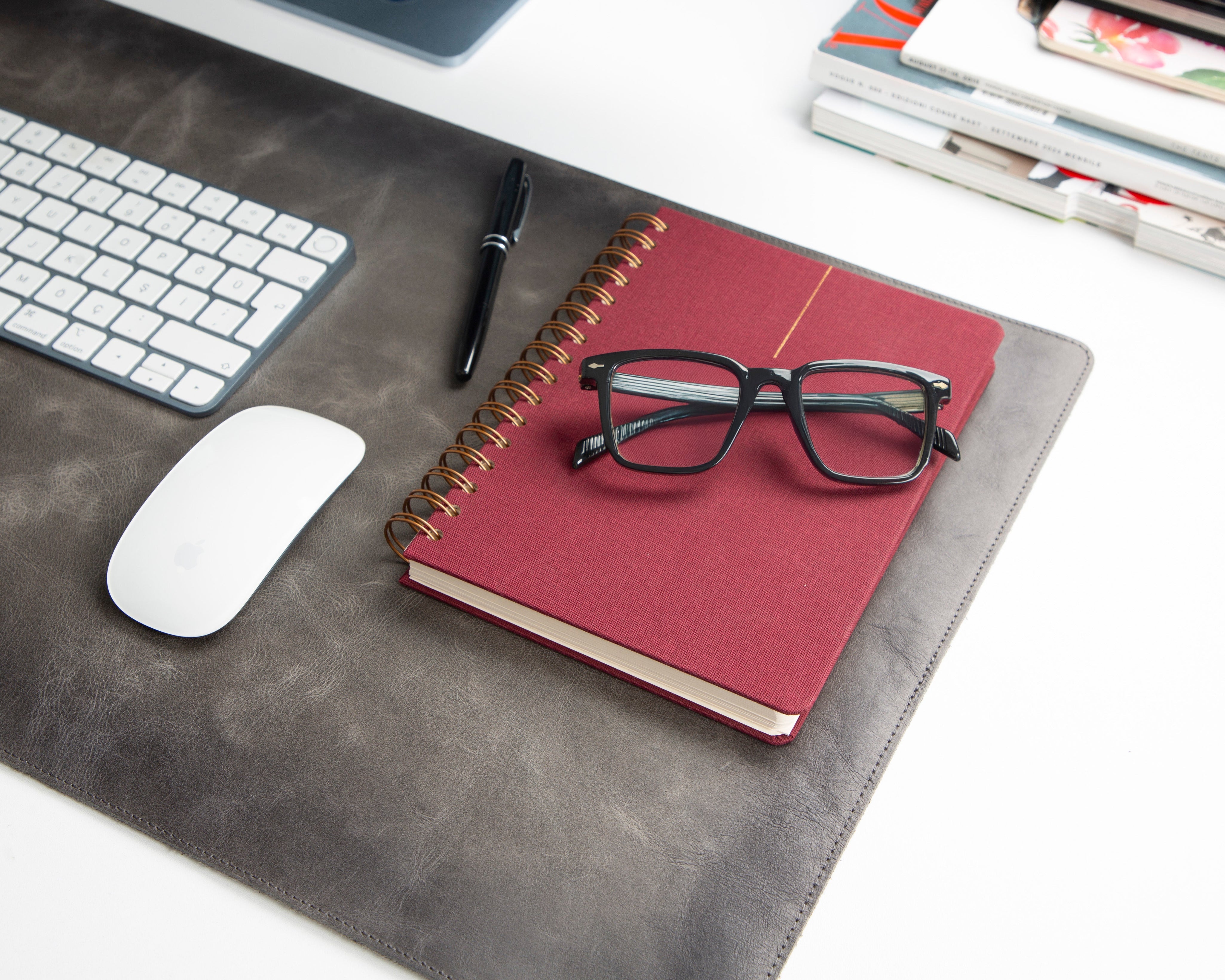 Personalized Leather Desk Mat, Medium (15" x 31") – Custom Engraved Desk Pad & Mouse Pad