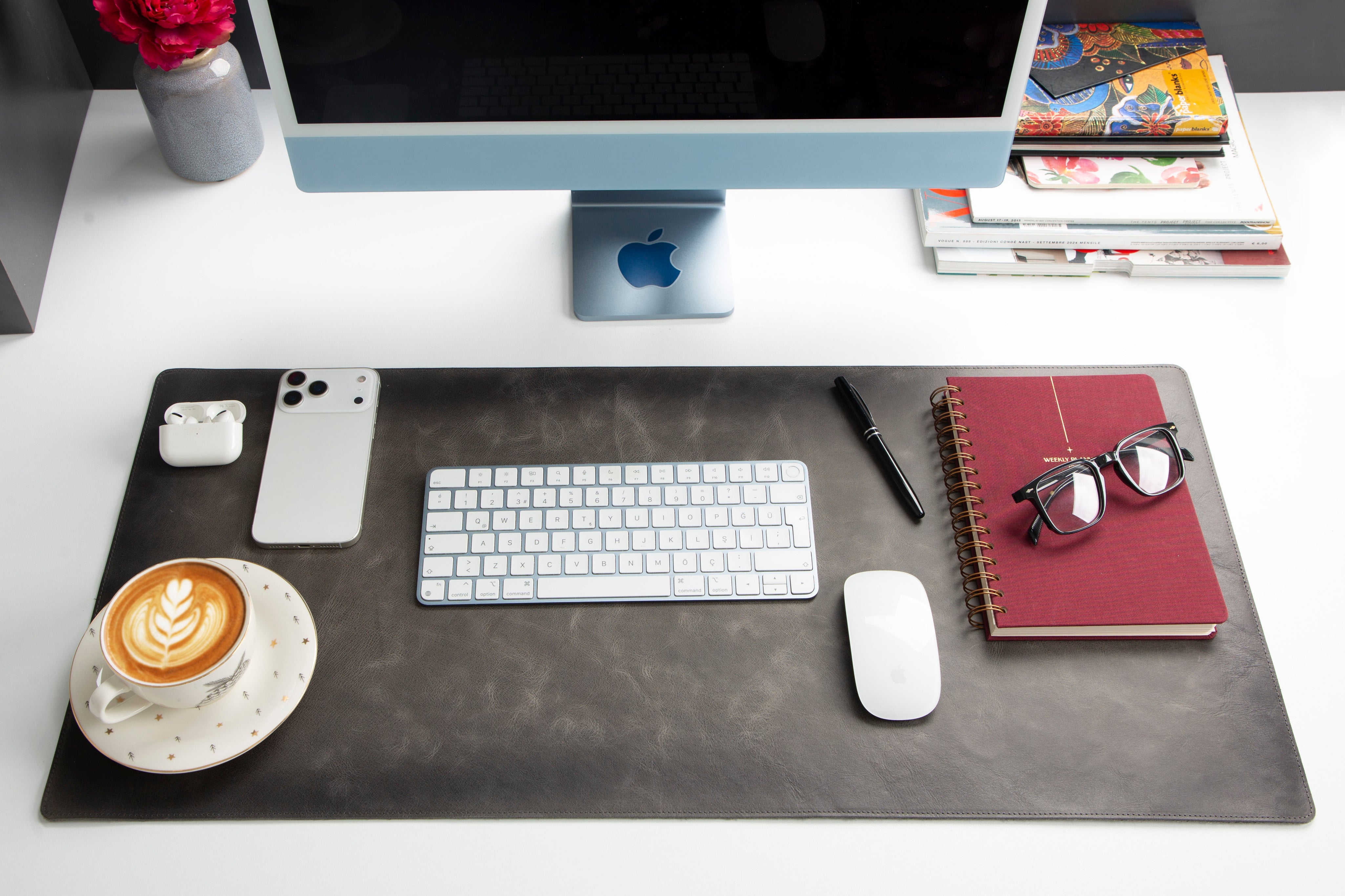 Personalized Leather Desk Mat, Medium (15" x 31") – Custom Engraved Desk Pad & Mouse Pad