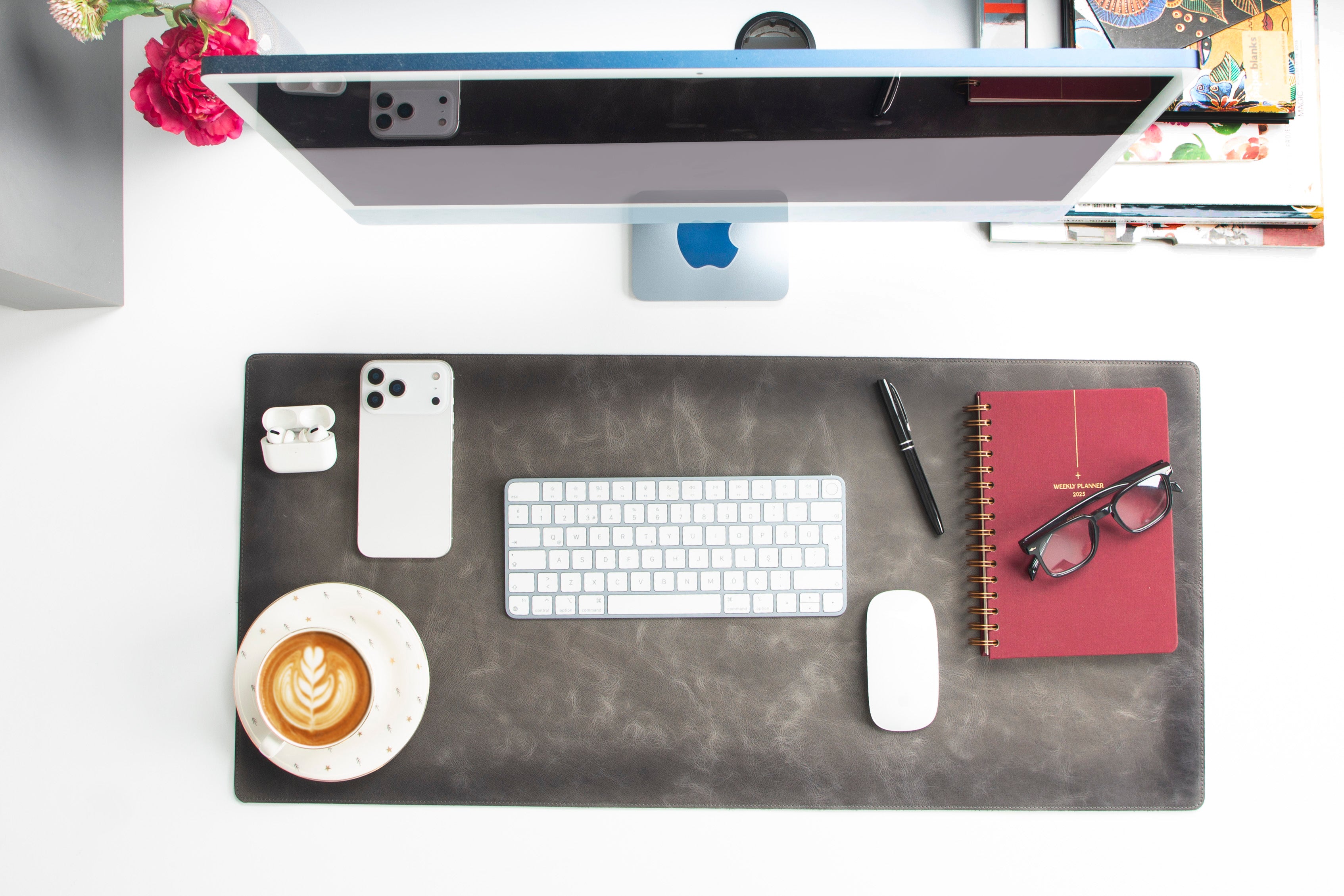 Personalized Leather Desk Mat, Medium (15" x 31") – Custom Engraved Desk Pad & Mouse Pad