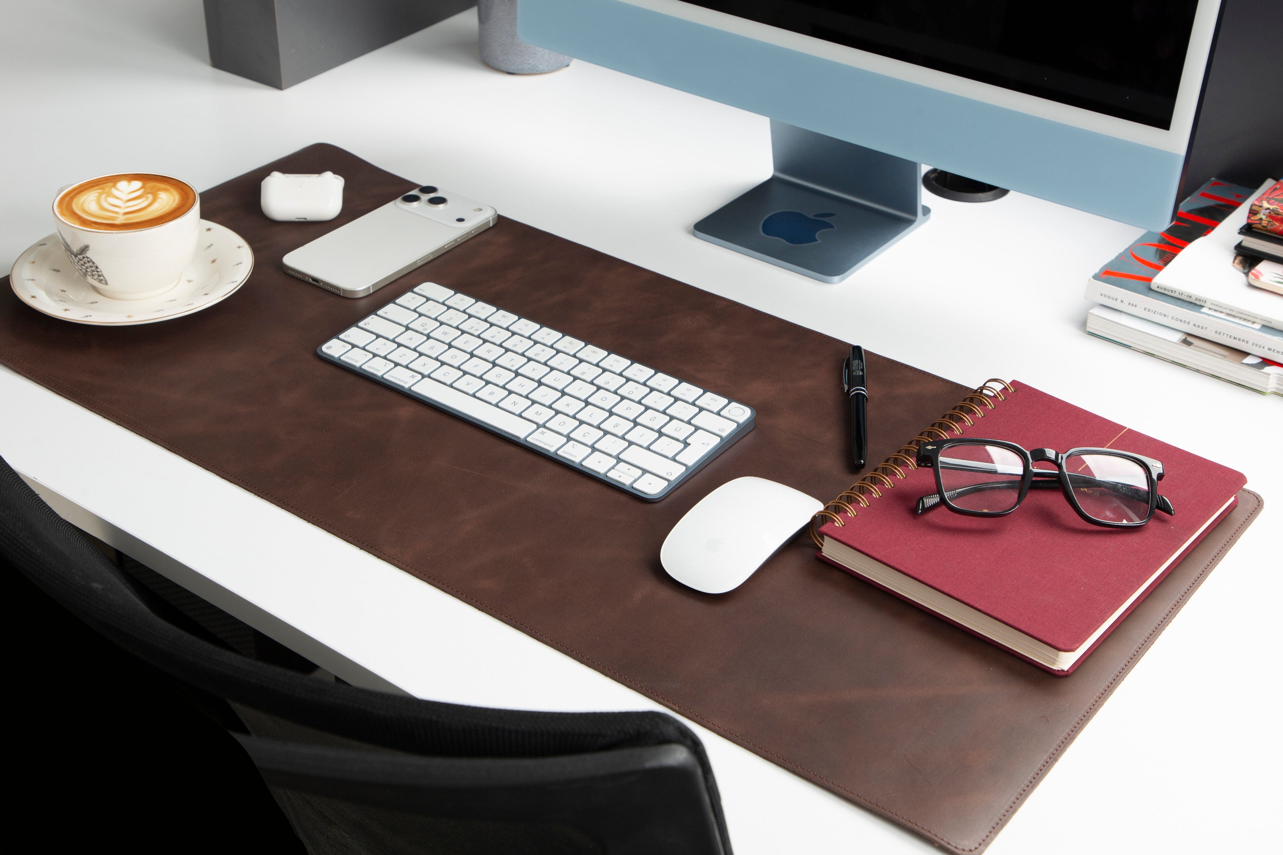 Personalized Leather Desk Mat, Medium (15" x 31") – Custom Engraved Desk Pad & Mouse Pad