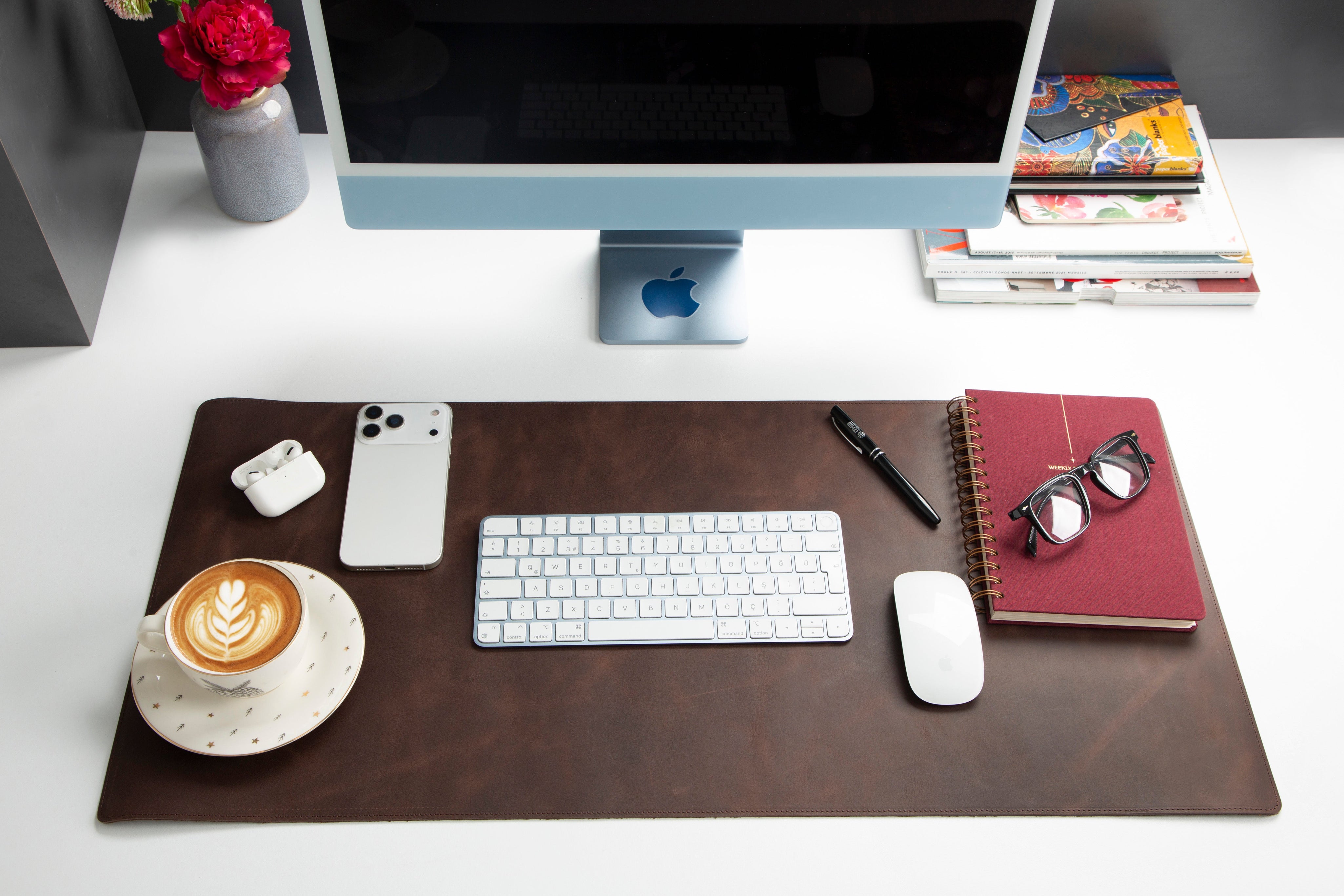 Personalized Leather Desk Mat, Medium (15" x 31") – Custom Engraved Desk Pad & Mouse Pad