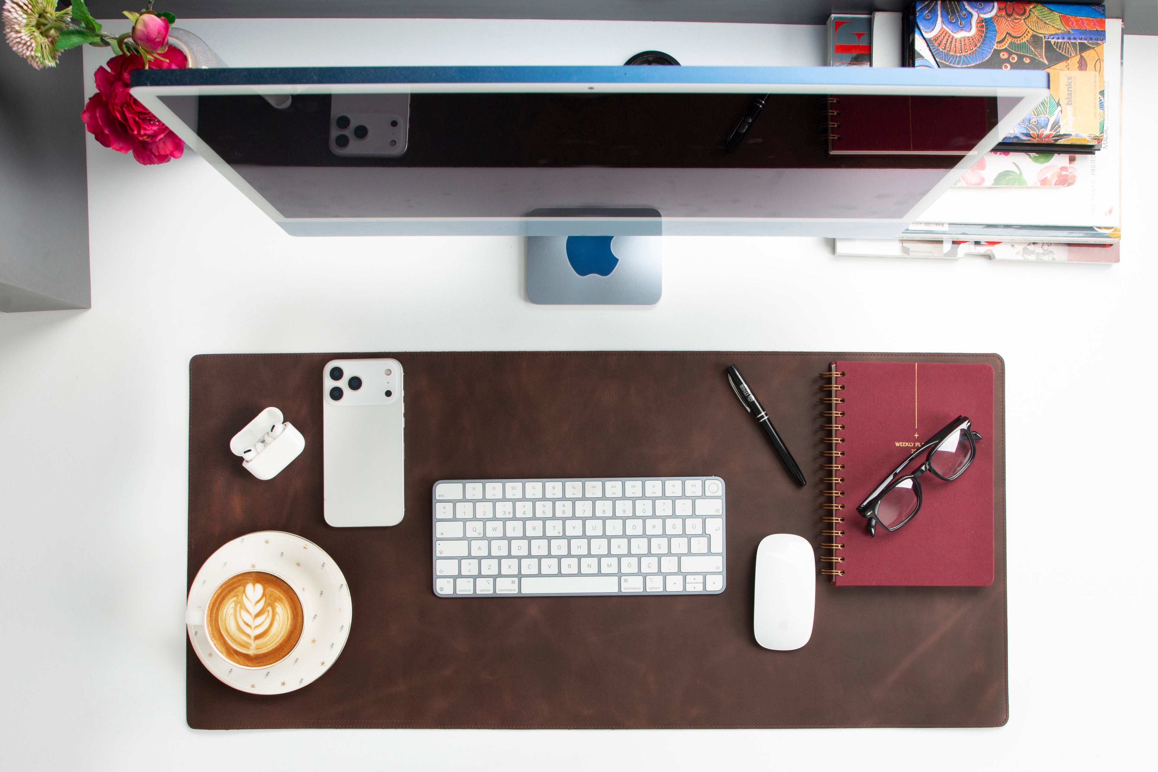 Personalized Leather Desk Mat, Medium (15" x 31") – Custom Engraved Desk Pad & Mouse Pad