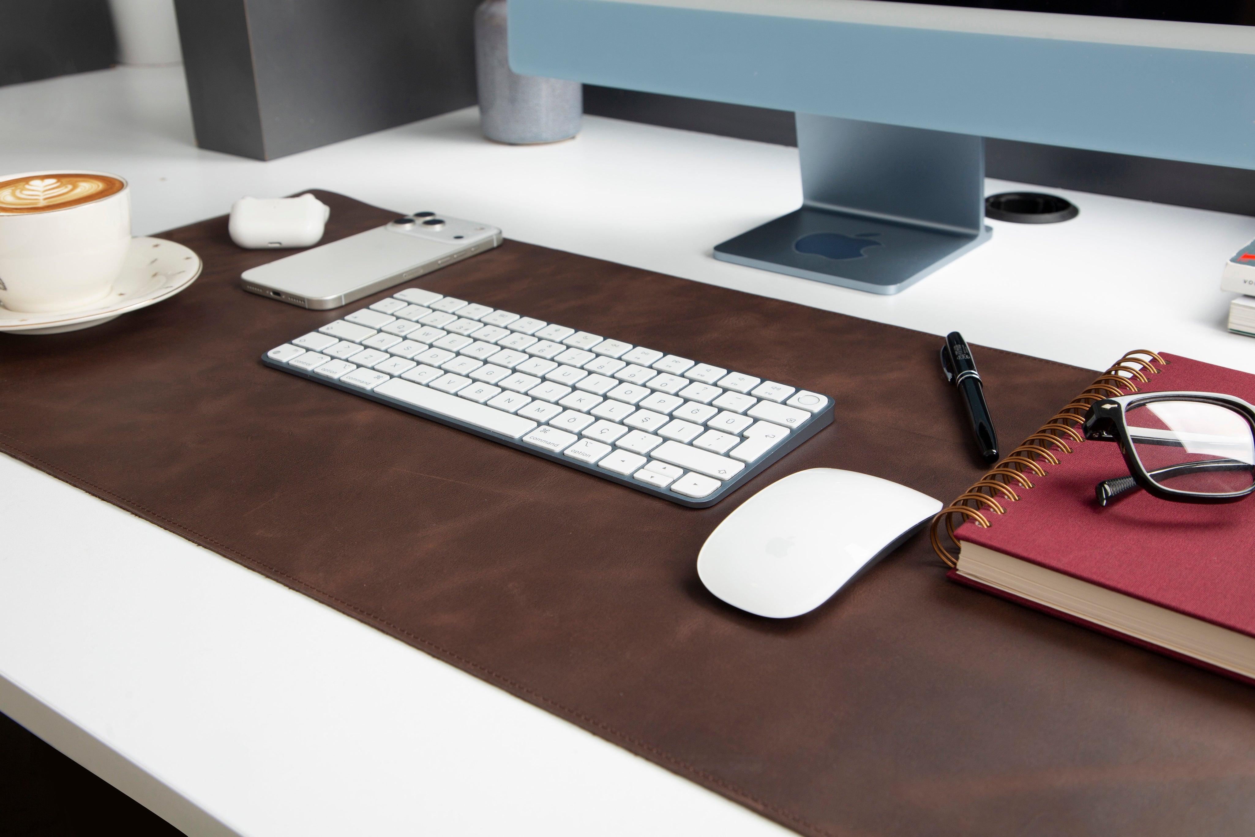 Personalized Leather Desk Mat, Medium (15" x 31") – Custom Engraved Desk Pad & Mouse Pad