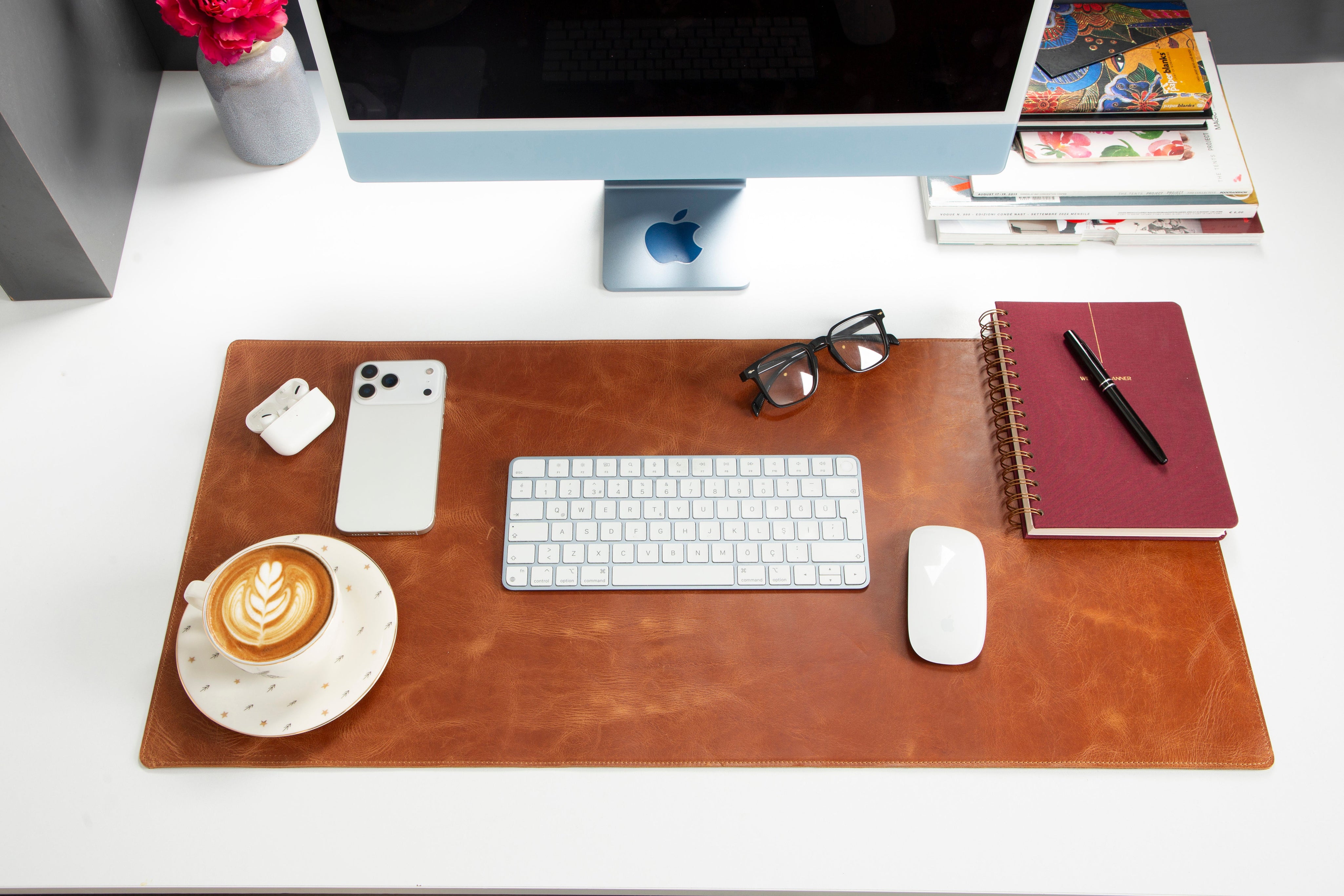 Personalized Leather Desk Mat, Medium (15" x 31") – Custom Engraved Desk Pad & Mouse Pad