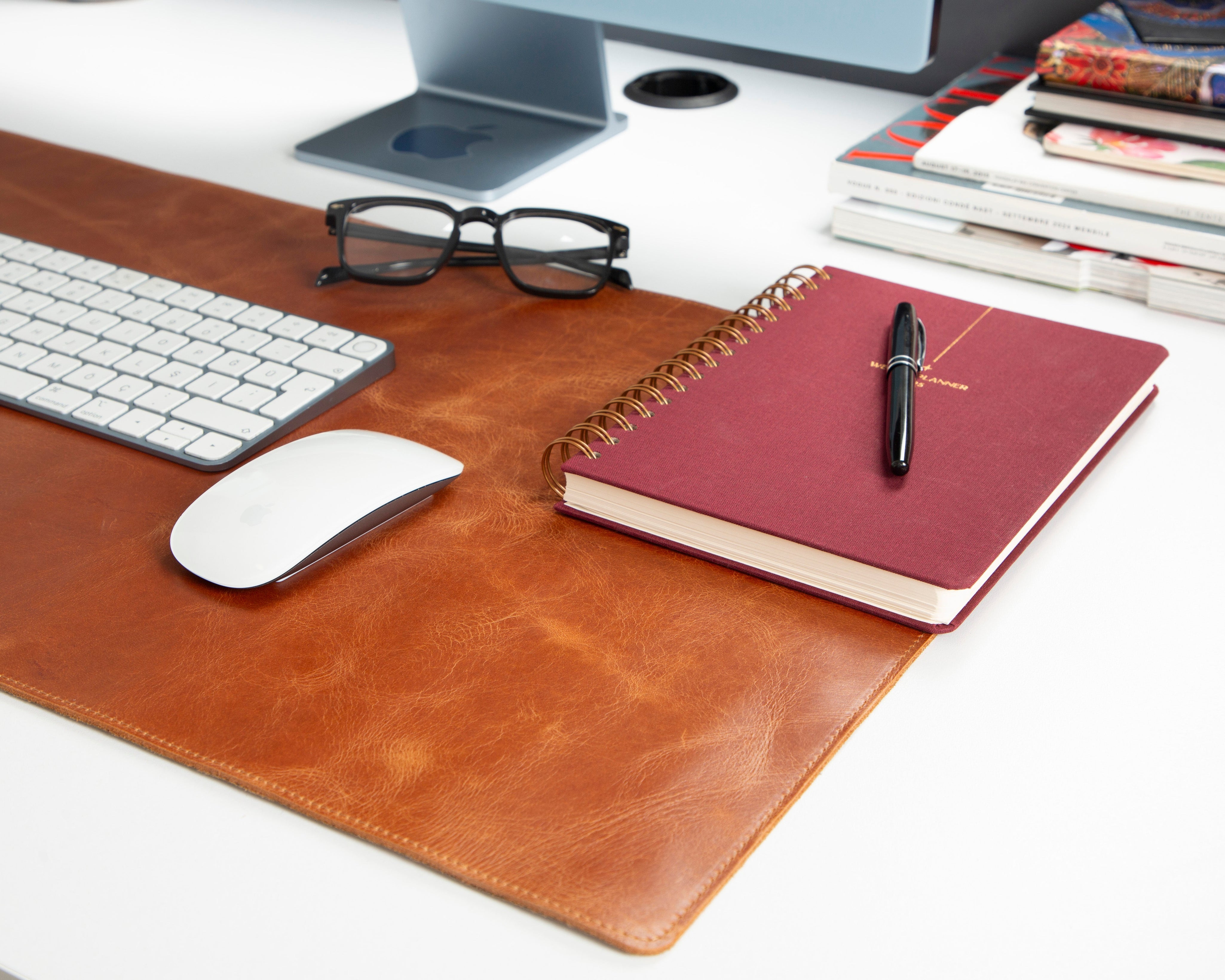 Personalized Leather Desk Mat, Medium (15" x 31") – Custom Engraved Desk Pad & Mouse Pad