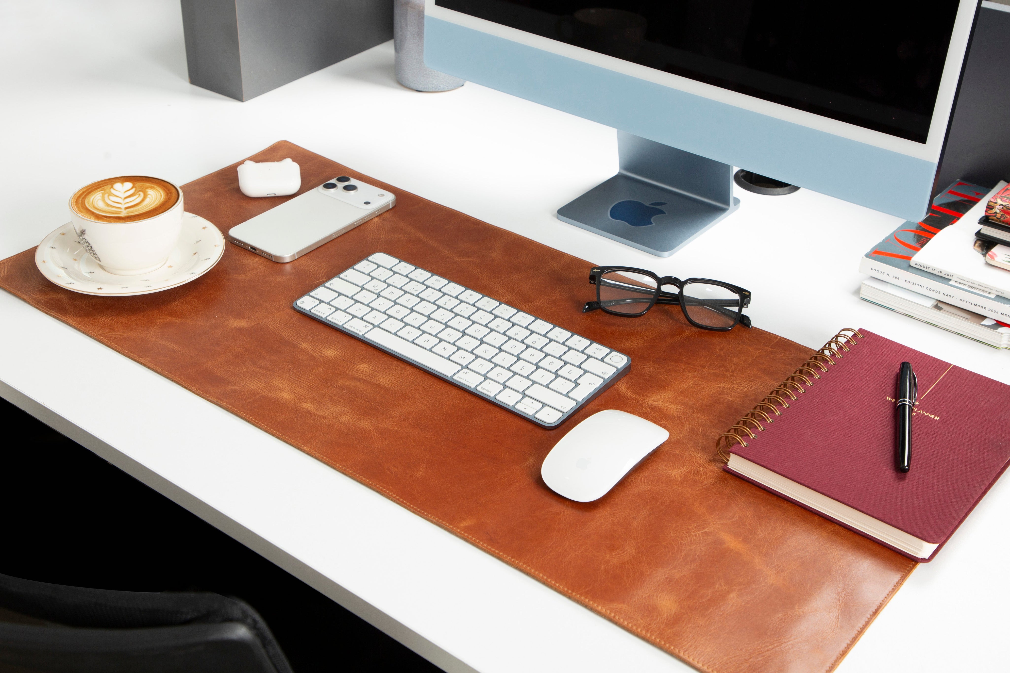 Personalized Leather Desk Mat, Medium (15" x 31") – Custom Engraved Desk Pad & Mouse Pad