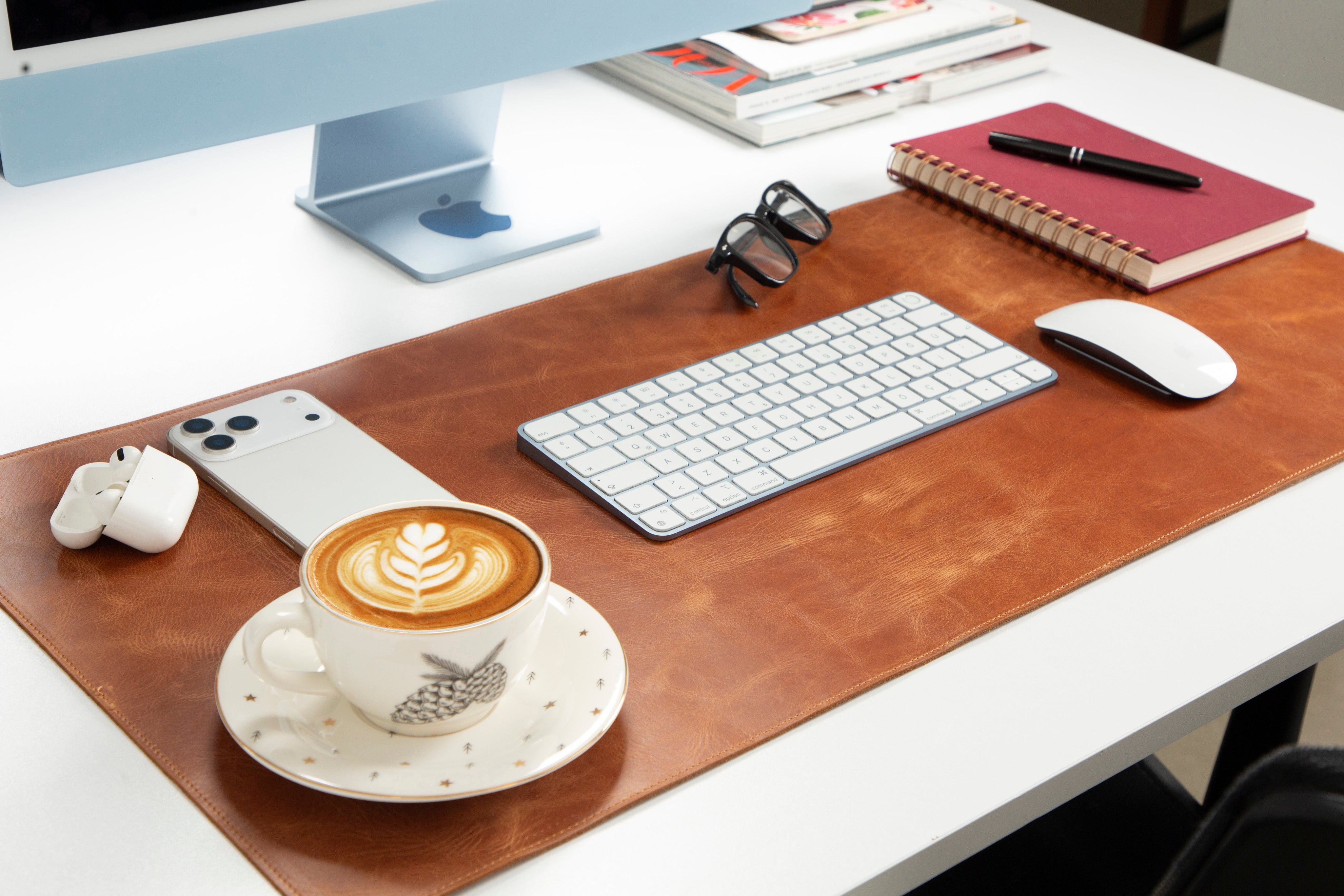 Personalized Leather Desk Mat, Medium (15" x 31") – Custom Engraved Desk Pad & Mouse Pad