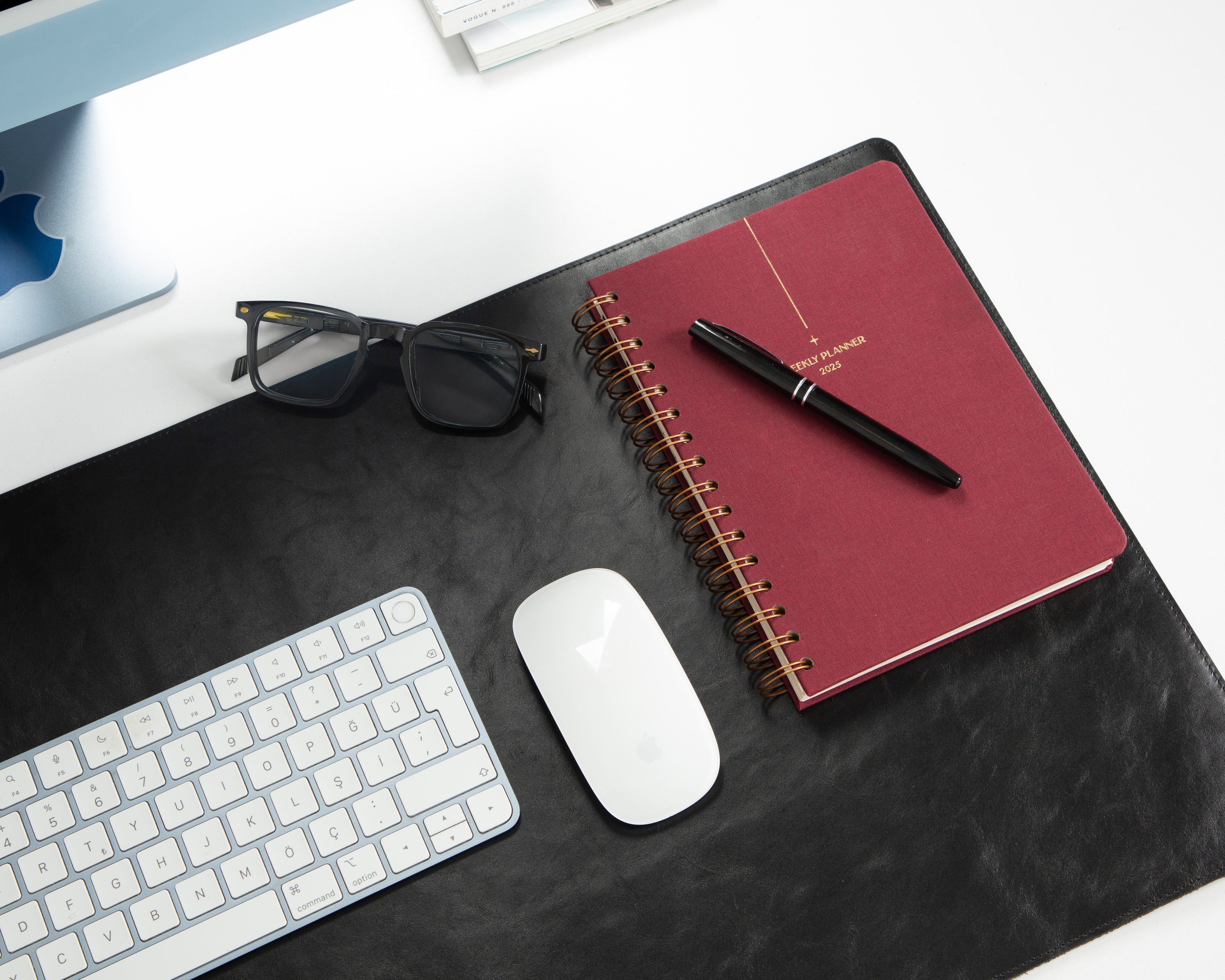 Personalized Leather Desk Mat, Medium (15" x 31") – Custom Engraved Desk Pad & Mouse Pad
