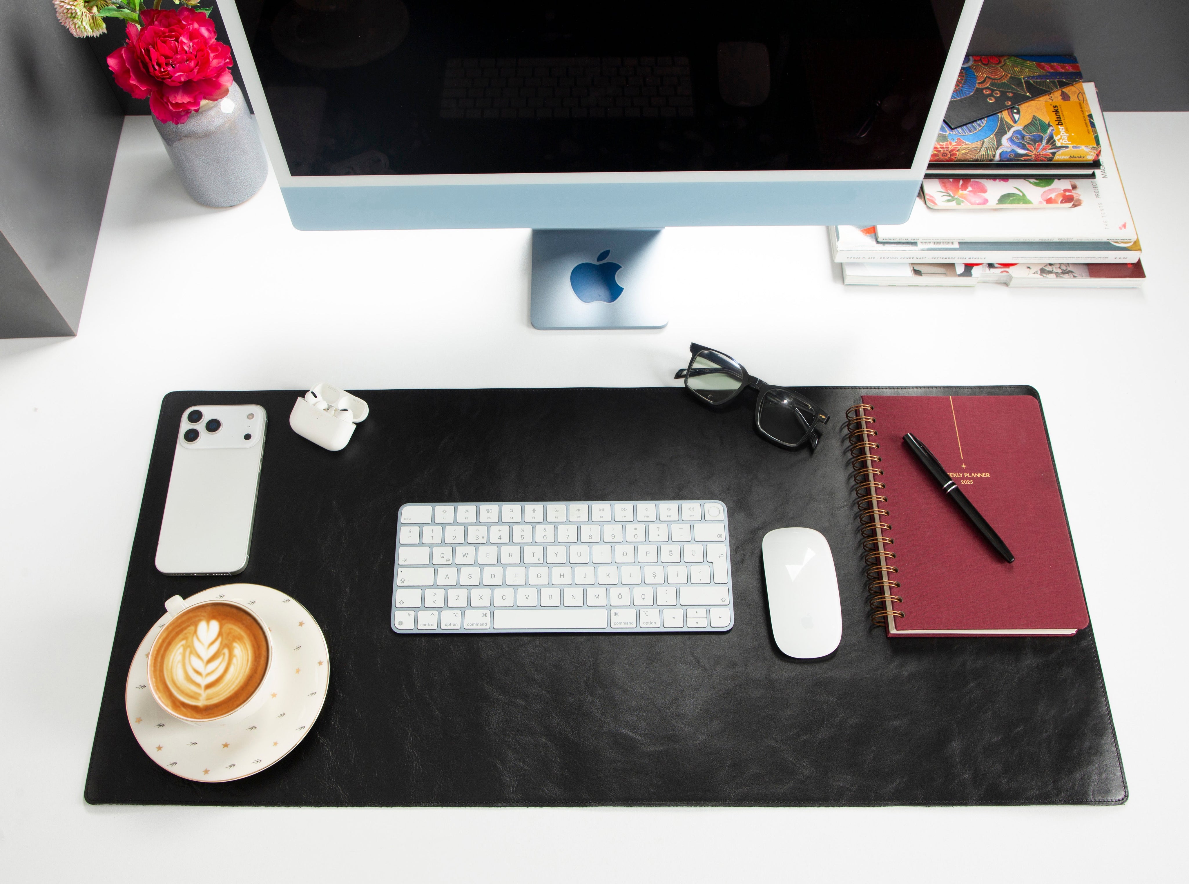 Personalized Leather Desk Mat, Medium (15" x 31") – Custom Engraved Desk Pad & Mouse Pad