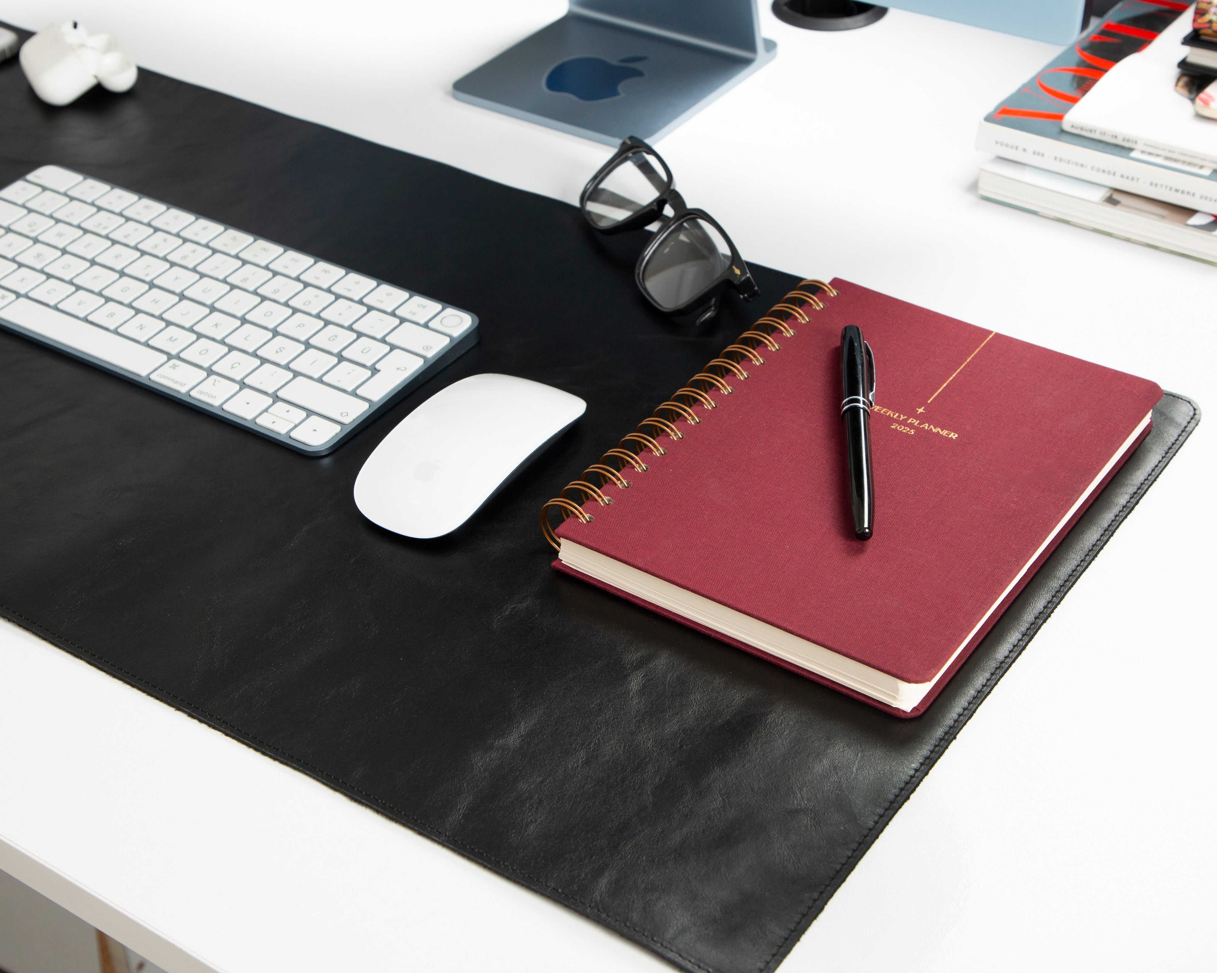 Personalized Leather Desk Mat, Medium (15" x 31") – Custom Engraved Desk Pad & Mouse Pad