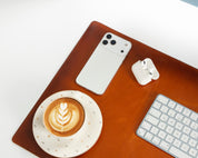 Personalized Leather Desk Mat, Medium (15" x 31") – Custom Engraved Desk Pad & Mouse Pad