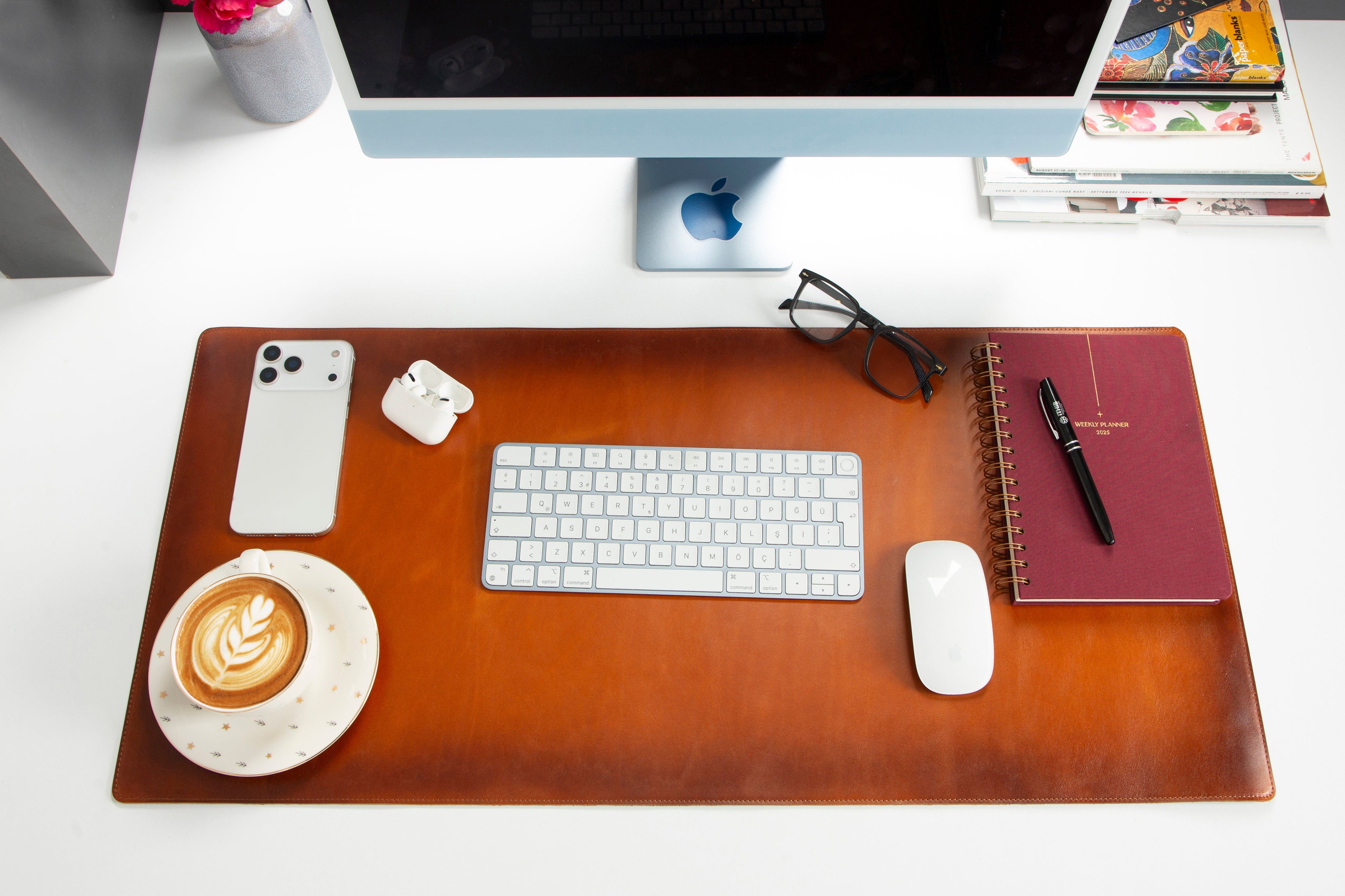 Personalized Leather Desk Mat, Medium (15" x 31") – Custom Engraved Desk Pad & Mouse Pad