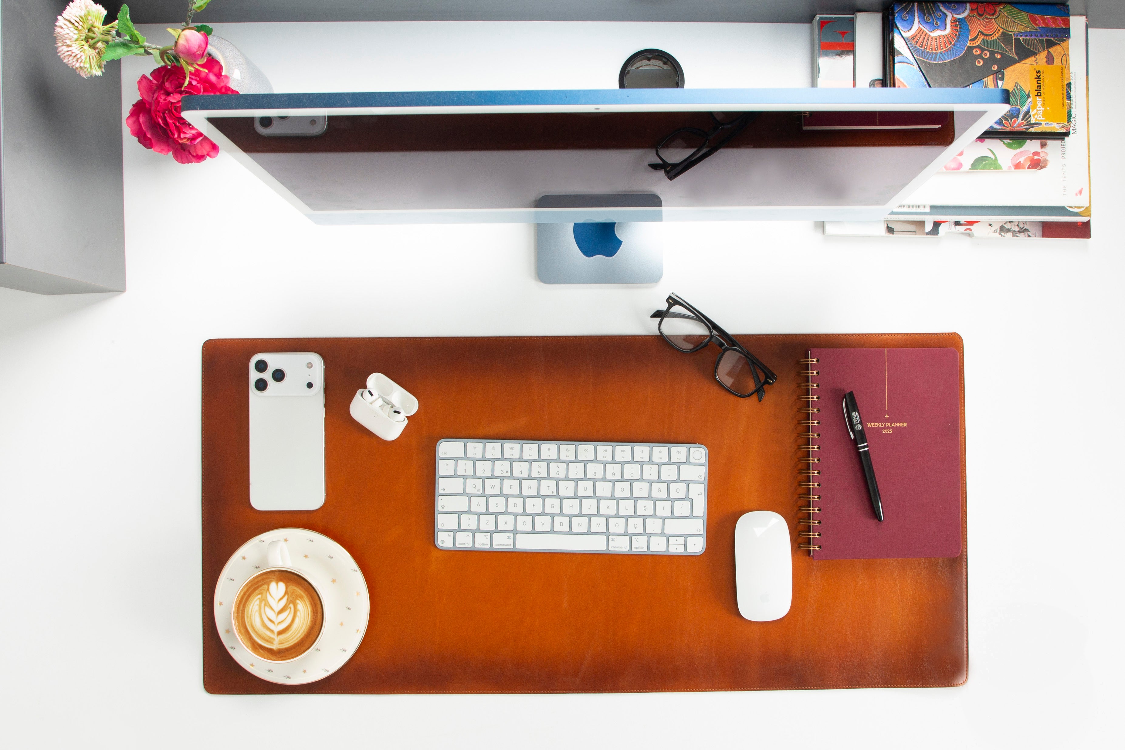 Personalized Leather Desk Mat, Medium (15" x 31") – Custom Engraved Desk Pad & Mouse Pad