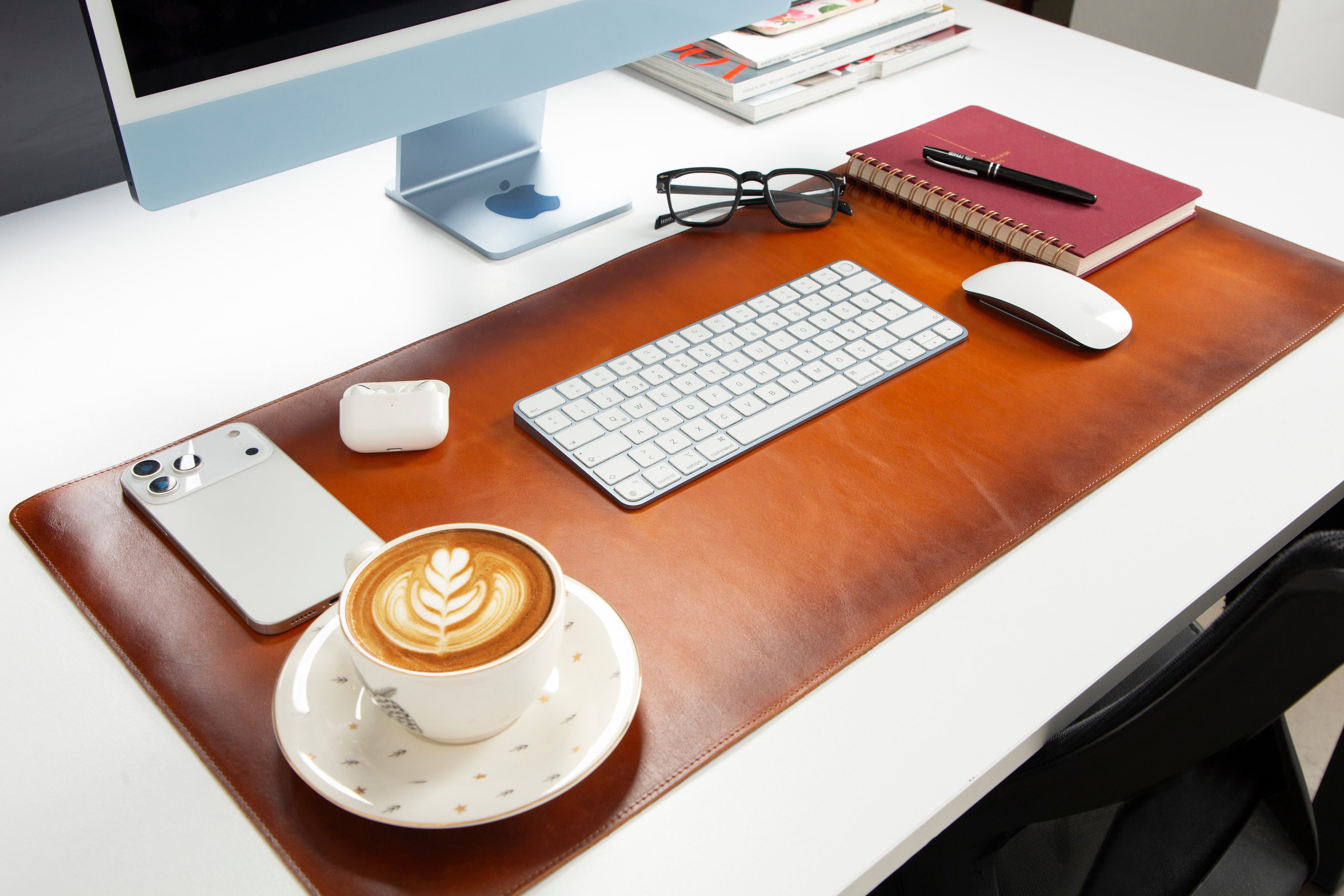 Personalized Leather Desk Mat, Medium (15" x 31") – Custom Engraved Desk Pad & Mouse Pad