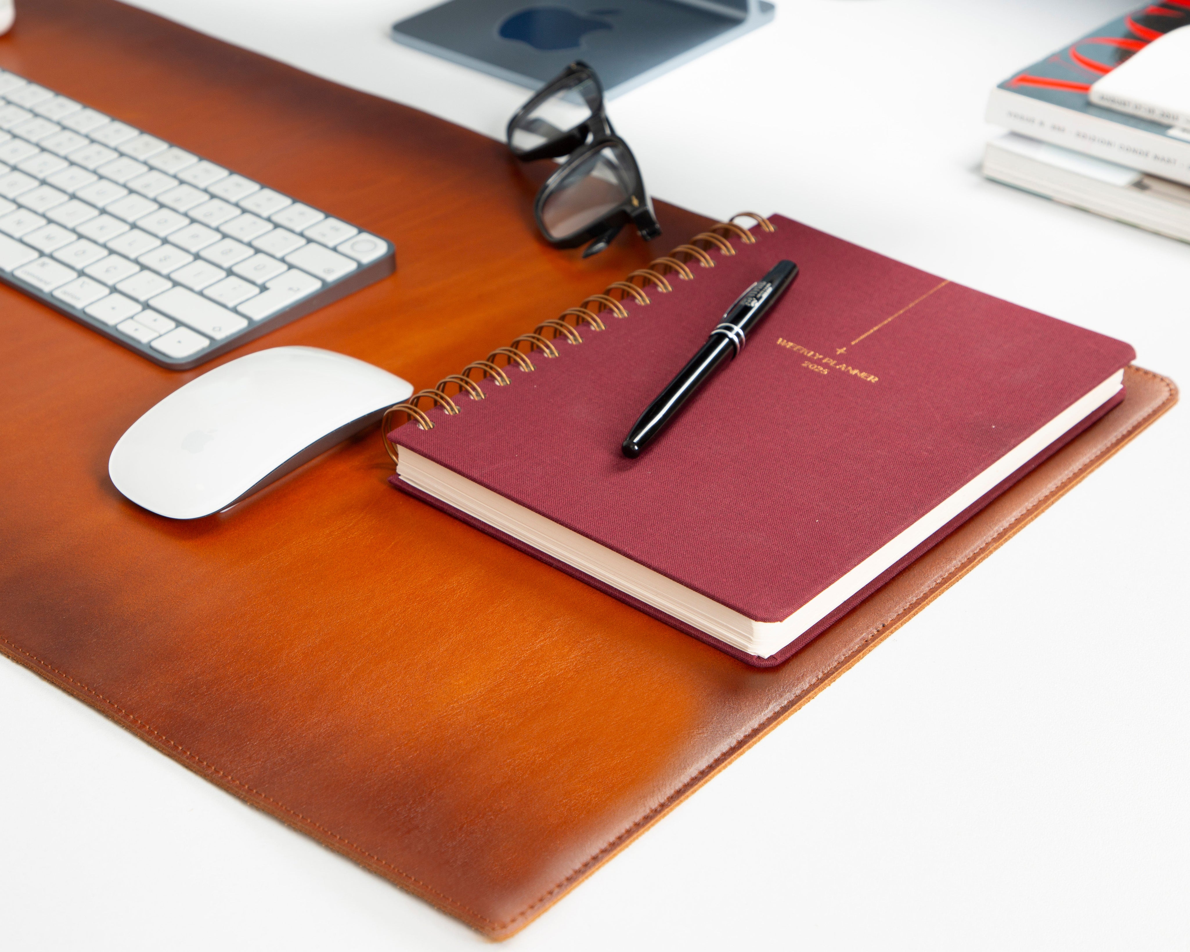 Personalized Leather Desk Mat, Medium (15" x 31") – Custom Engraved Desk Pad & Mouse Pad