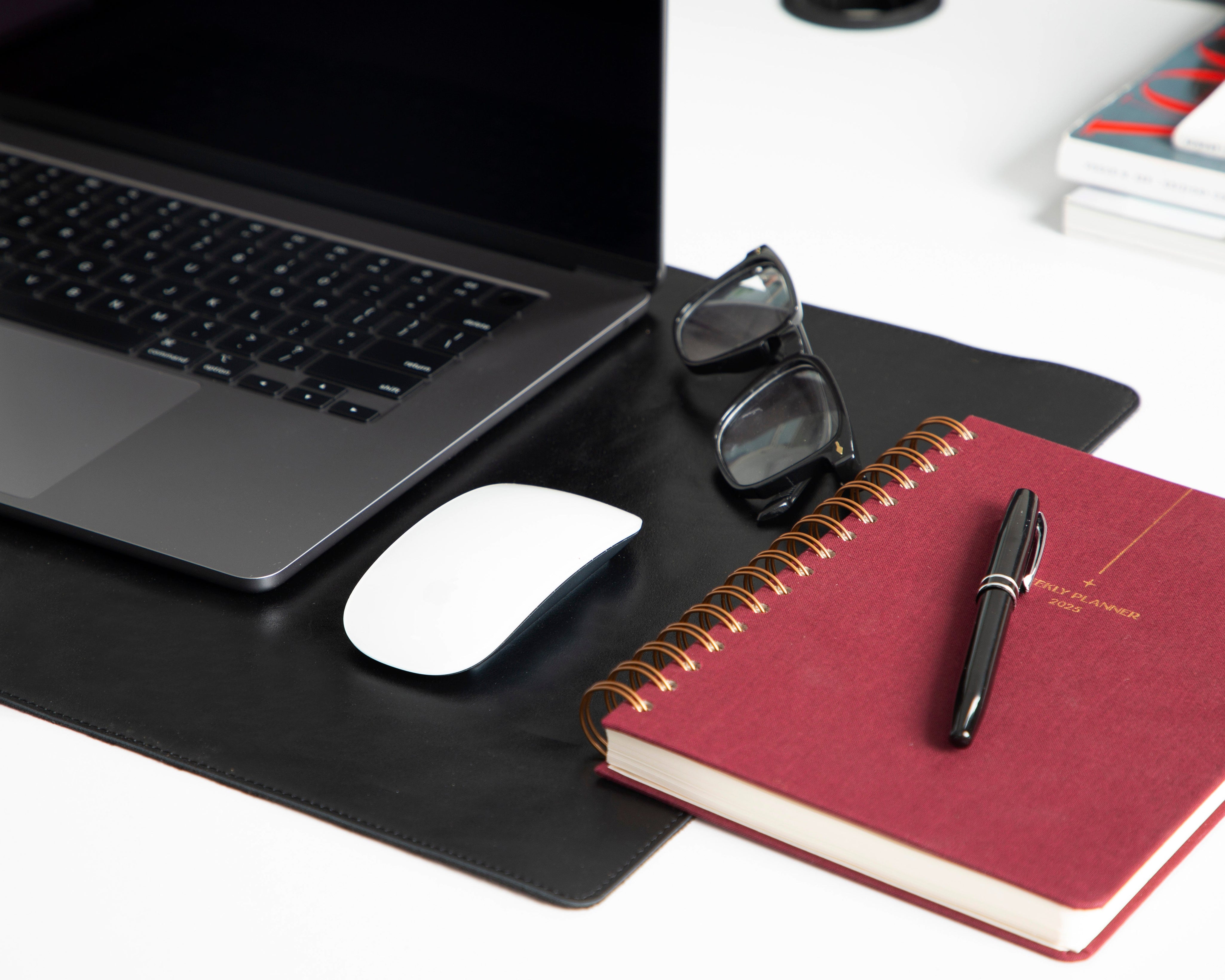 Personalized Leather Desk Mat, Small (12" x 28") – Custom Engraved Desk Pad & Mouse Pad