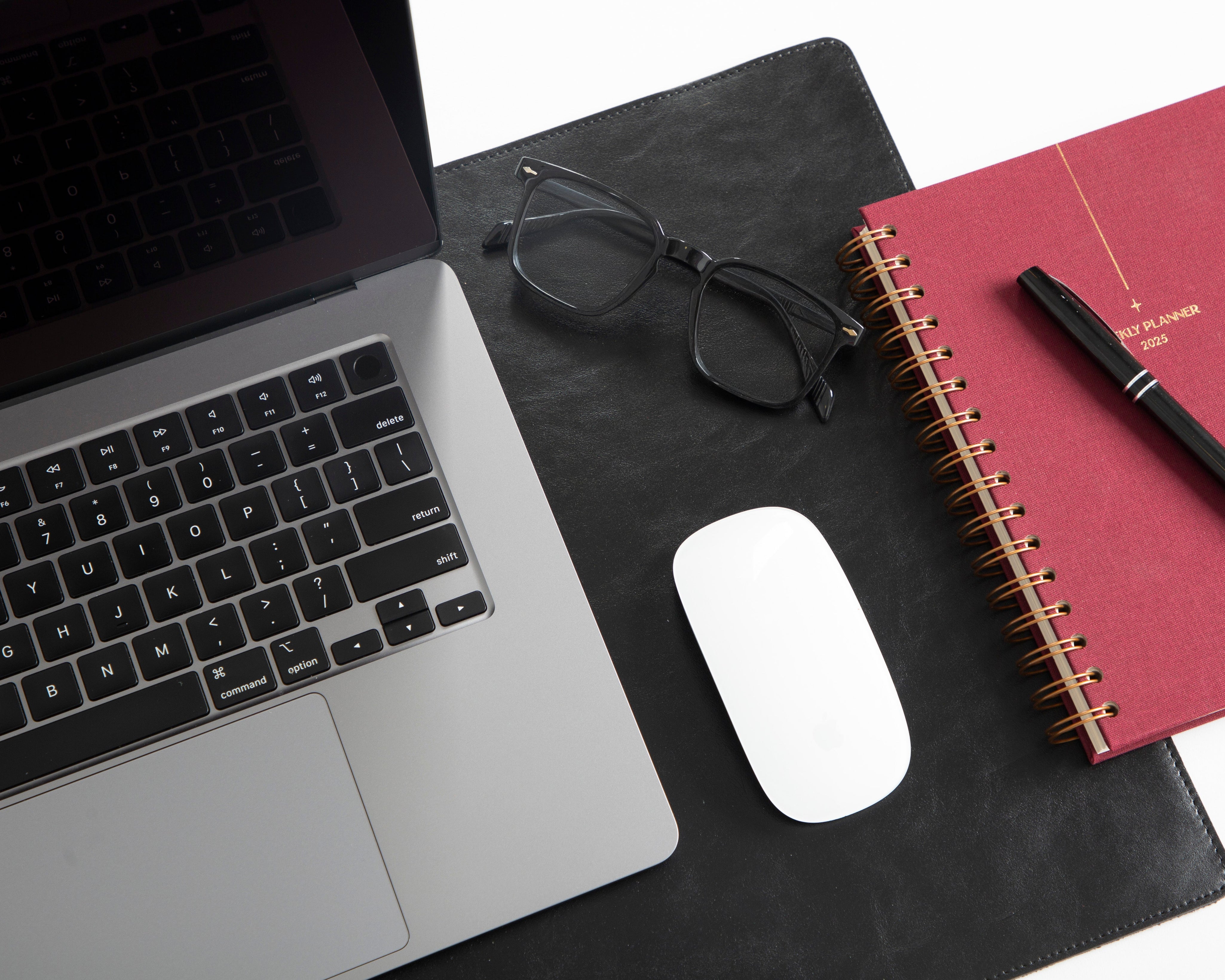 Personalized Leather Desk Mat, Small (12" x 28") – Custom Engraved Desk Pad & Mouse Pad