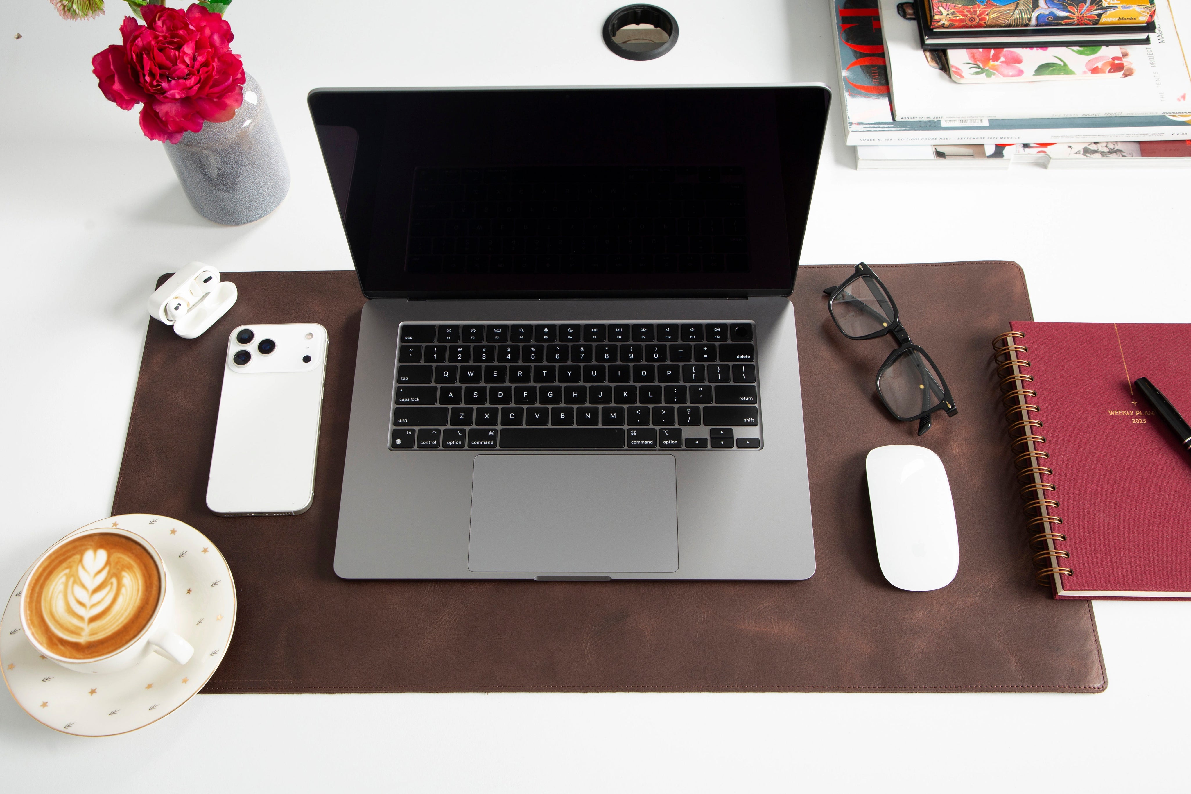 Personalized Leather Desk Mat, Small (12" x 28") – Custom Engraved Desk Pad & Mouse Pad