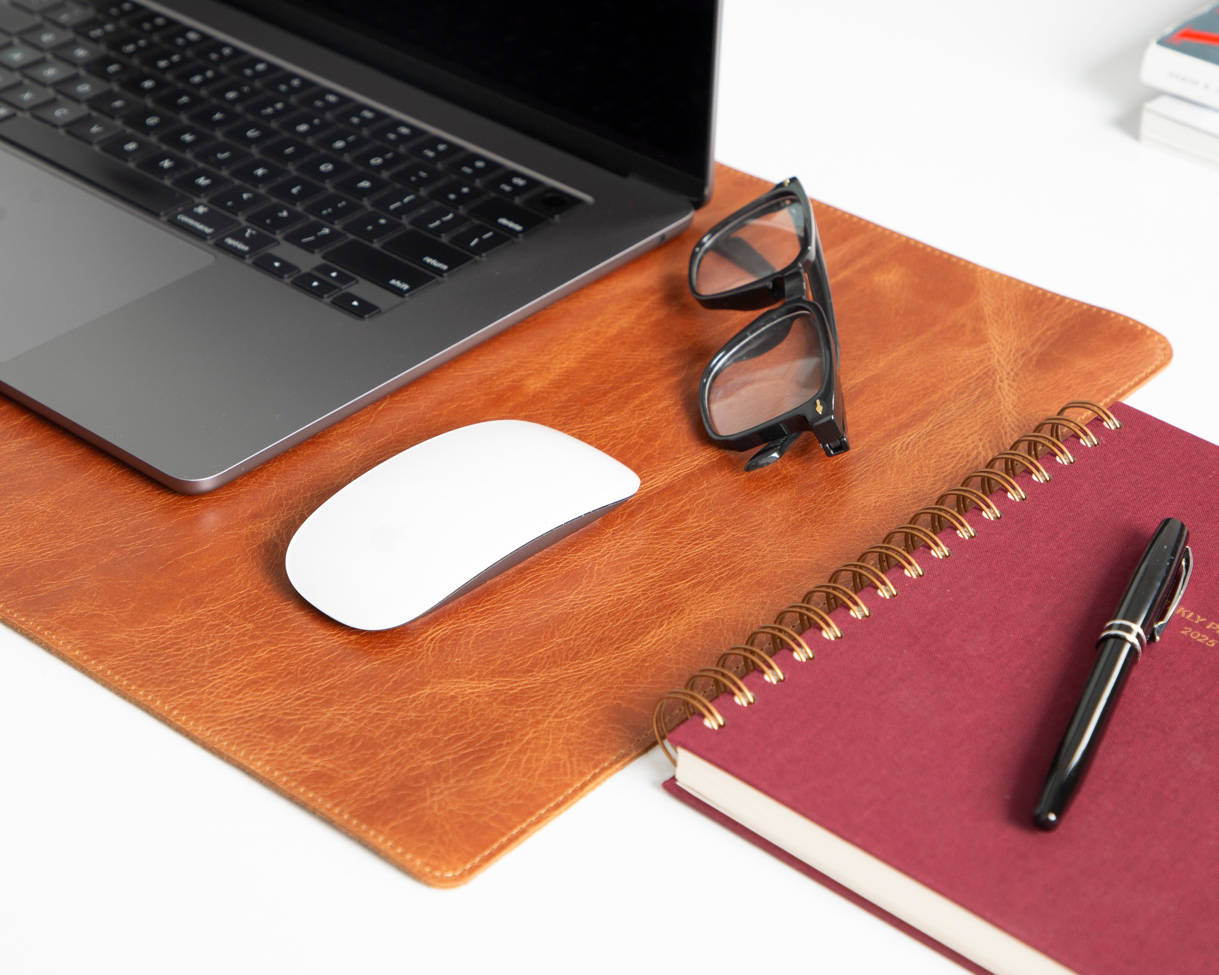 Personalized Leather Desk Mat, Small (12" x 28") – Custom Engraved Desk Pad & Mouse Pad