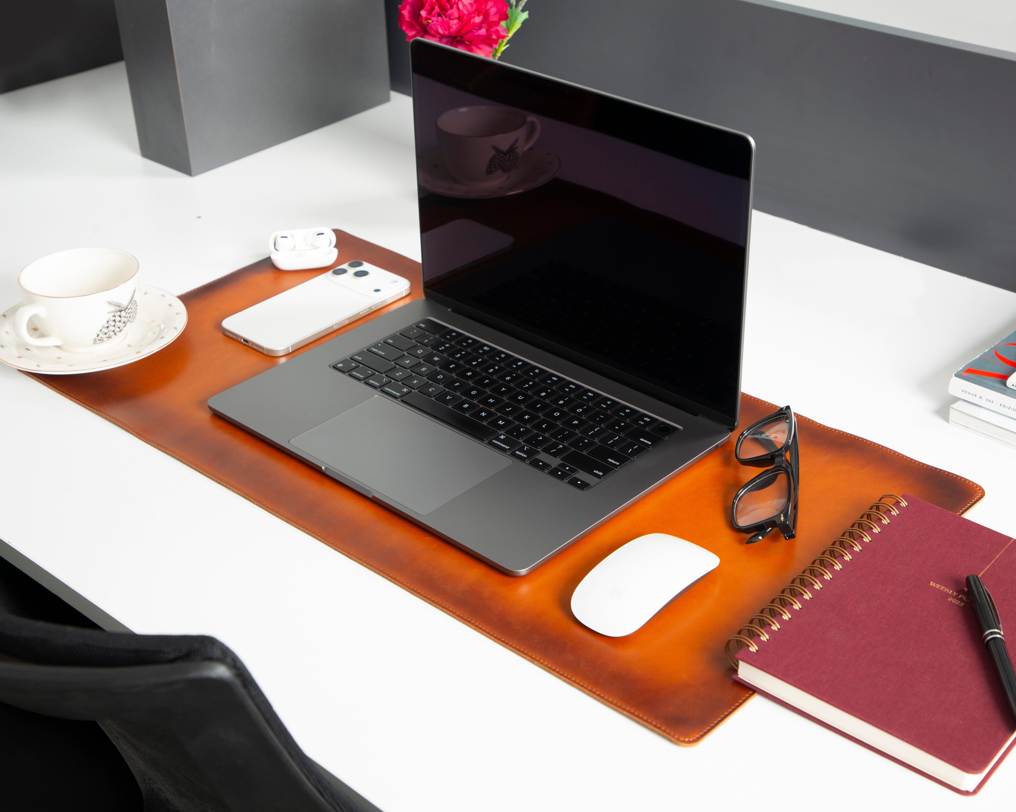 Personalized Leather Desk Mat, Small (12" x 28") – Custom Engraved Desk Pad & Mouse Pad