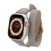 Hector Double Tour Leather Apple Watch Band with Rose Gold Trok